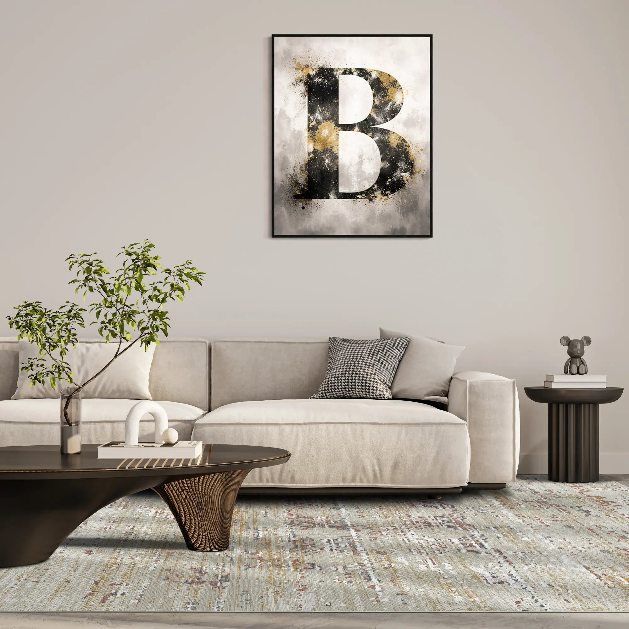 Gilded Rings Abstract Washable Rug