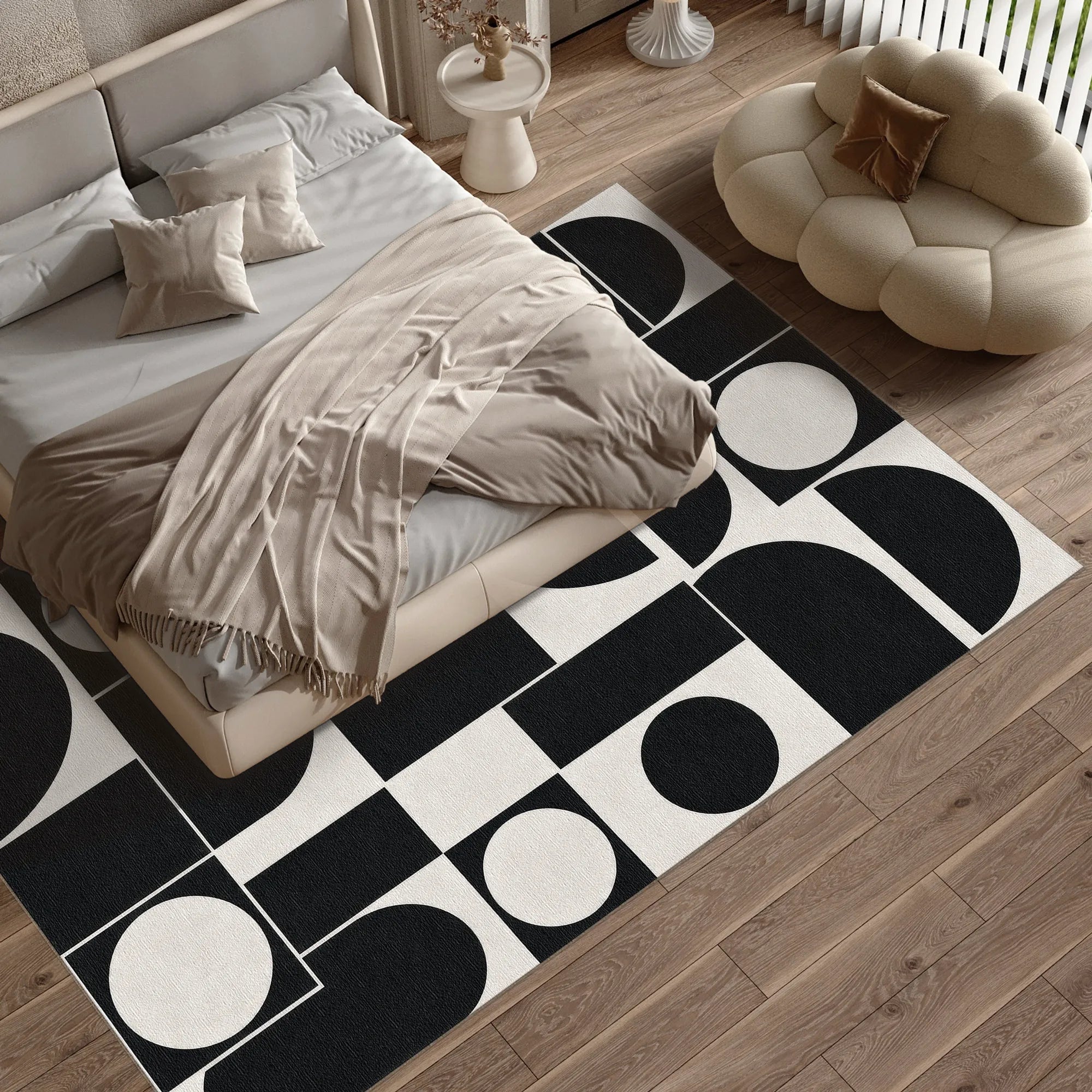 Tappeto Astratto Geometrico Bianco e Nero