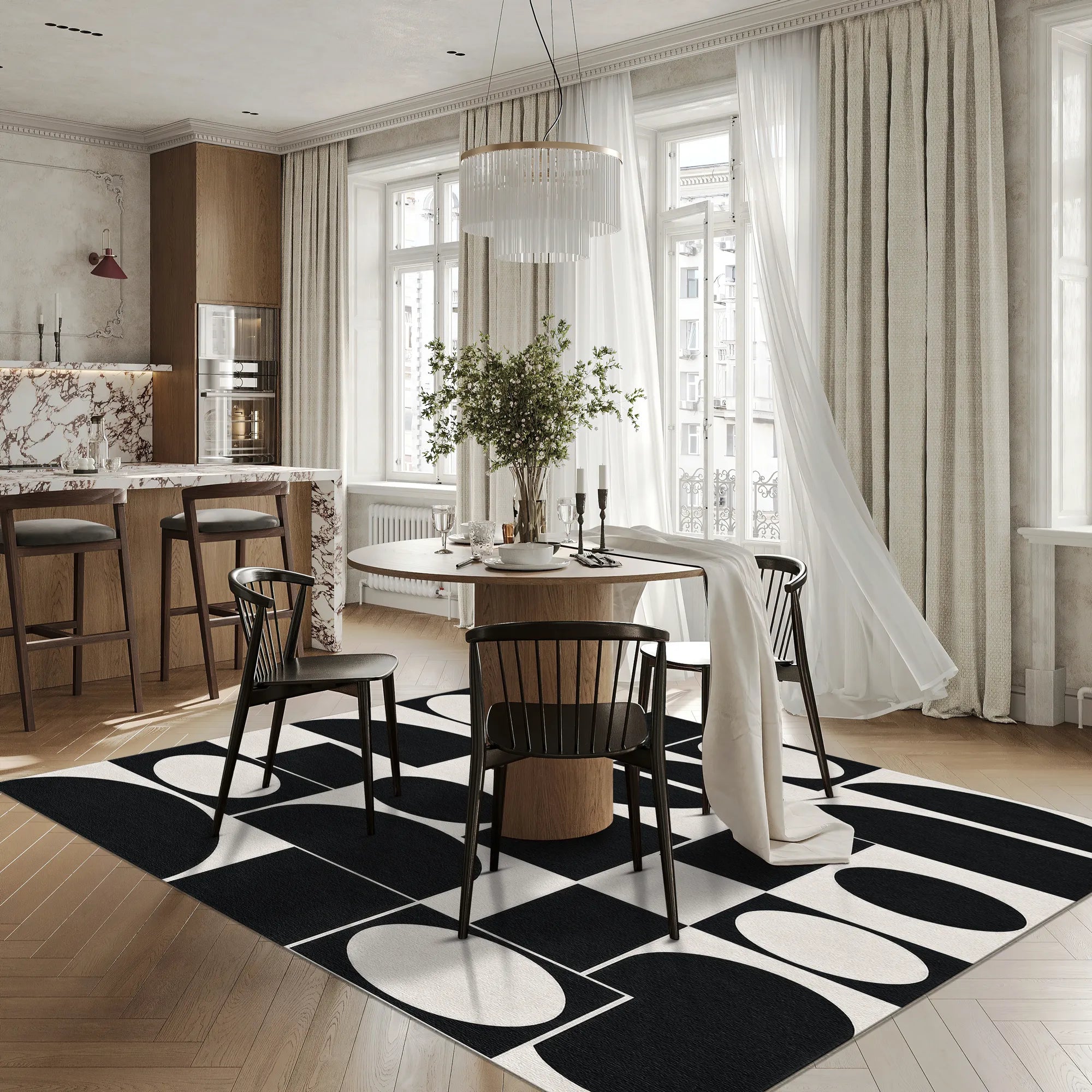 Tappeto Astratto Geometrico Bianco e Nero