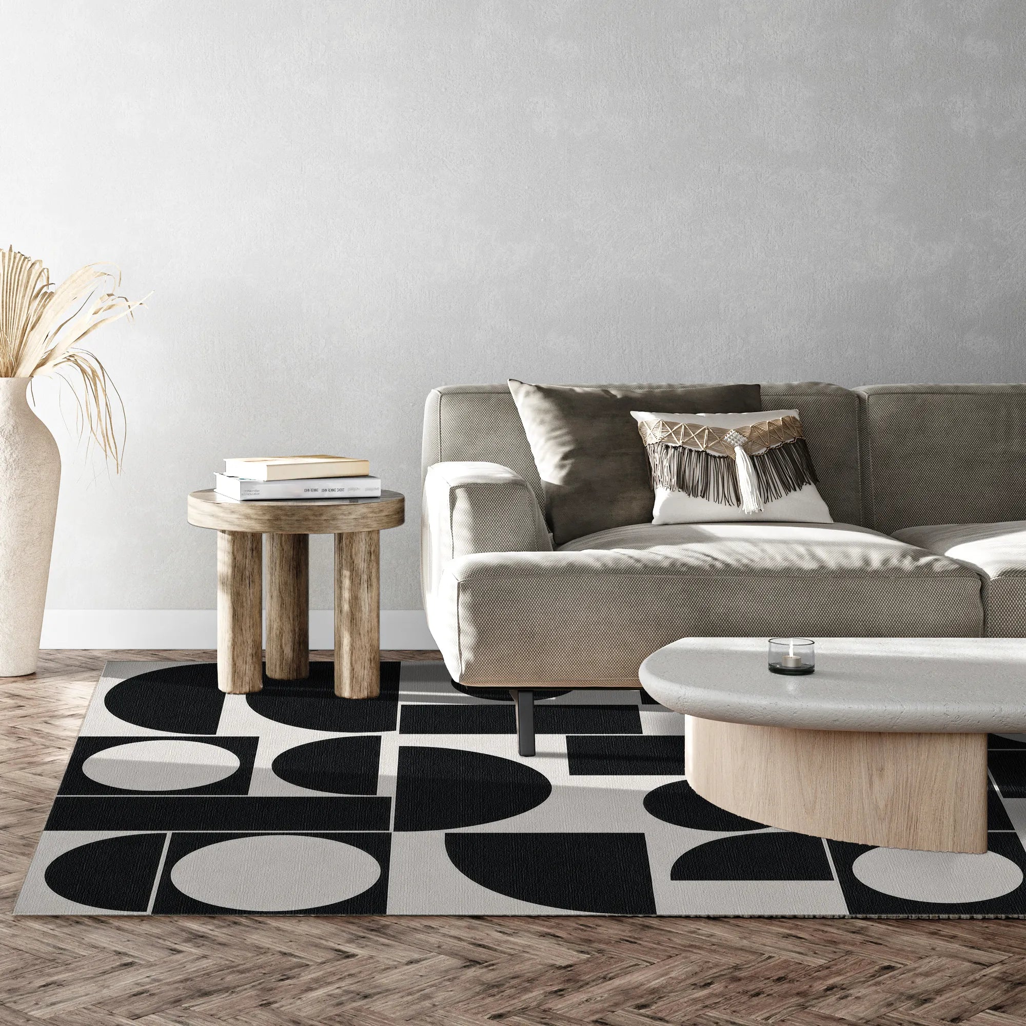 Tappeto Astratto Geometrico Bianco e Nero