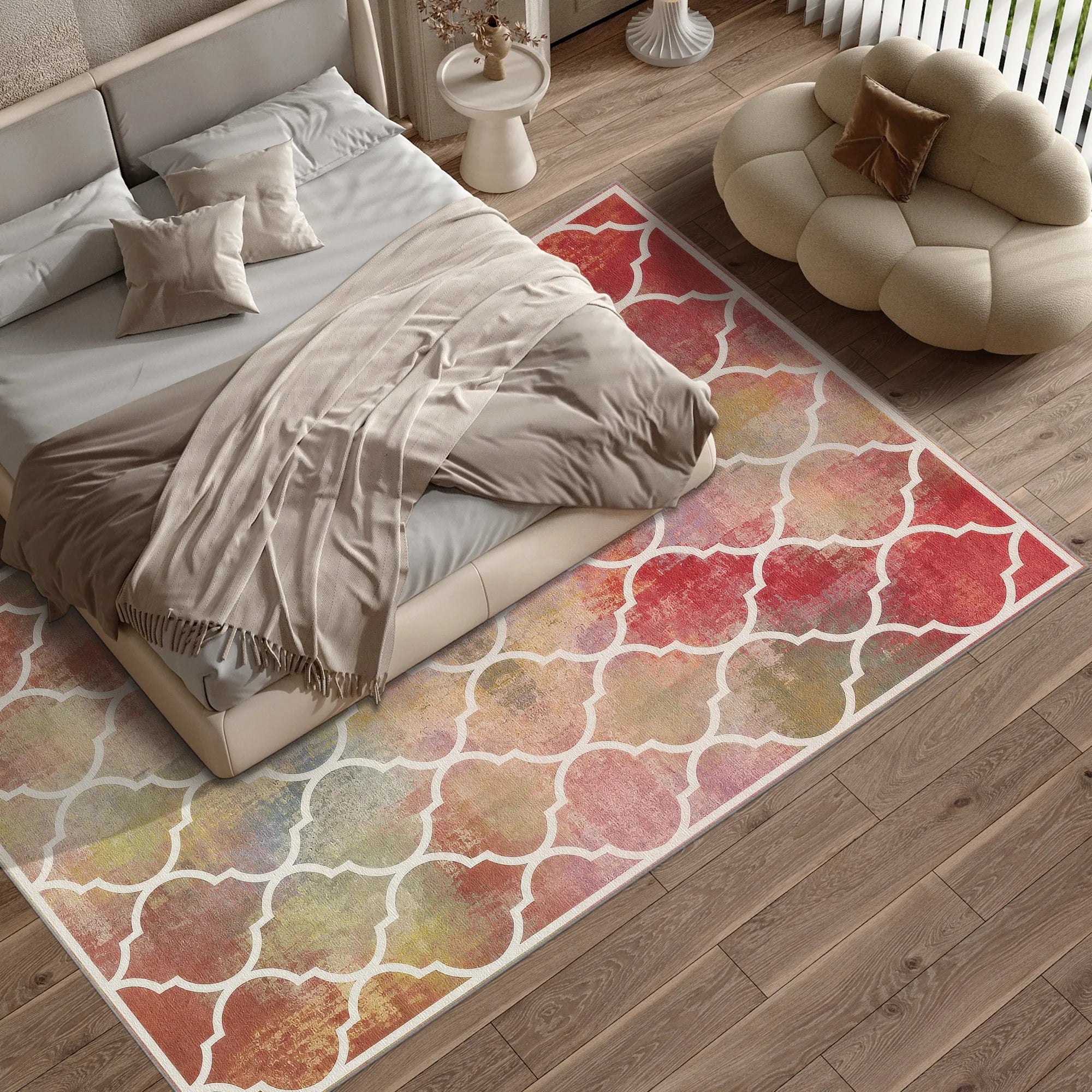Tappeto d’effetto marocchino a motivi geometrici multicolore