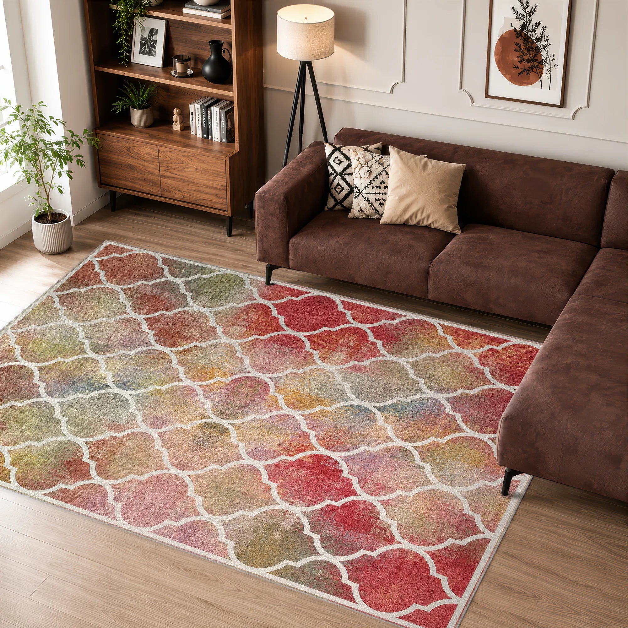 Tappeto d’effetto marocchino a motivi geometrici multicolore