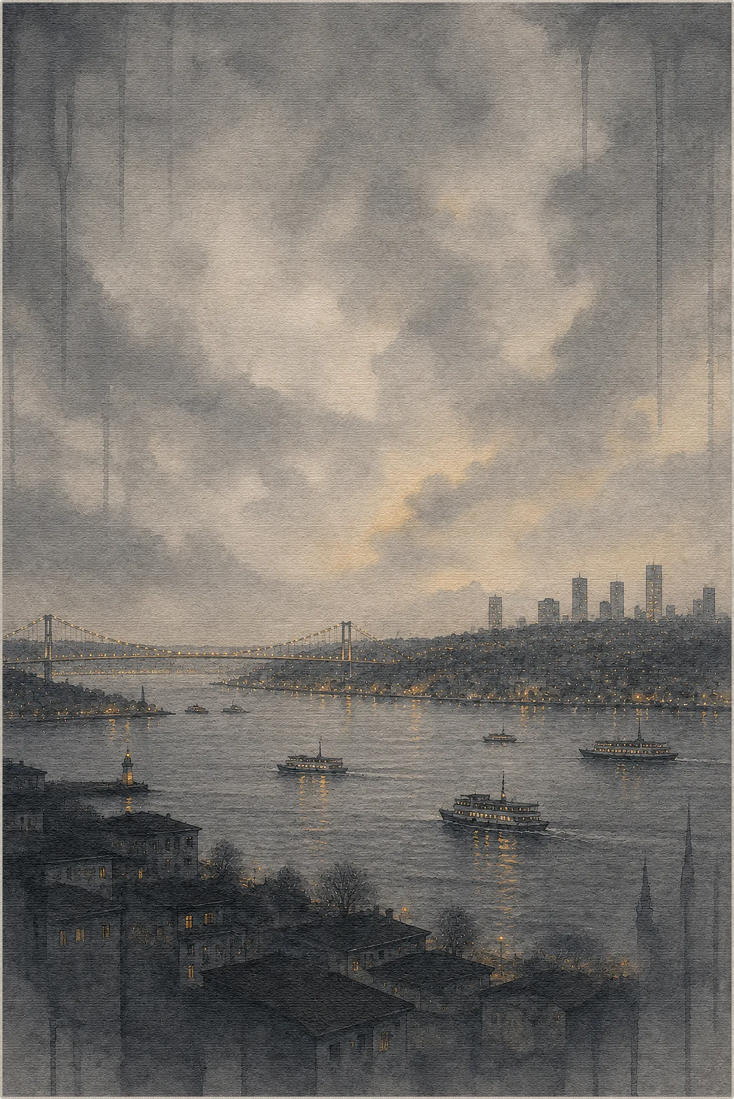 Tappeto artistico panoramico del Bosforo di Istanbul