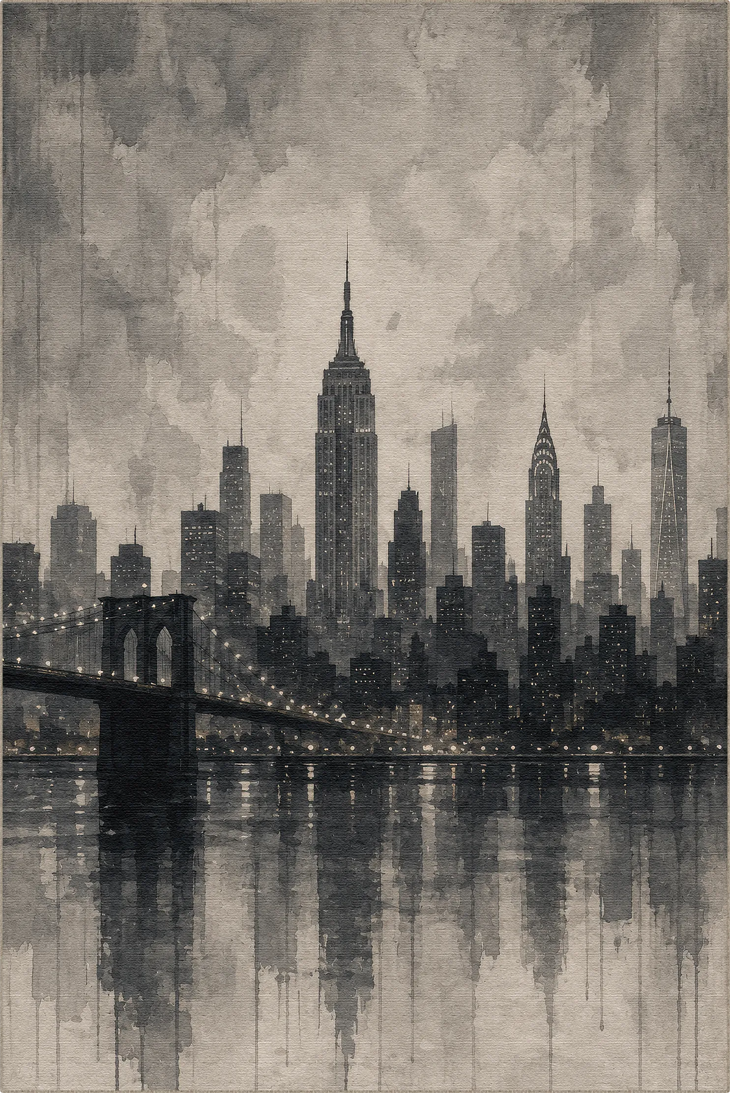 Tappeto artistico monocromatico con skyline di New York City