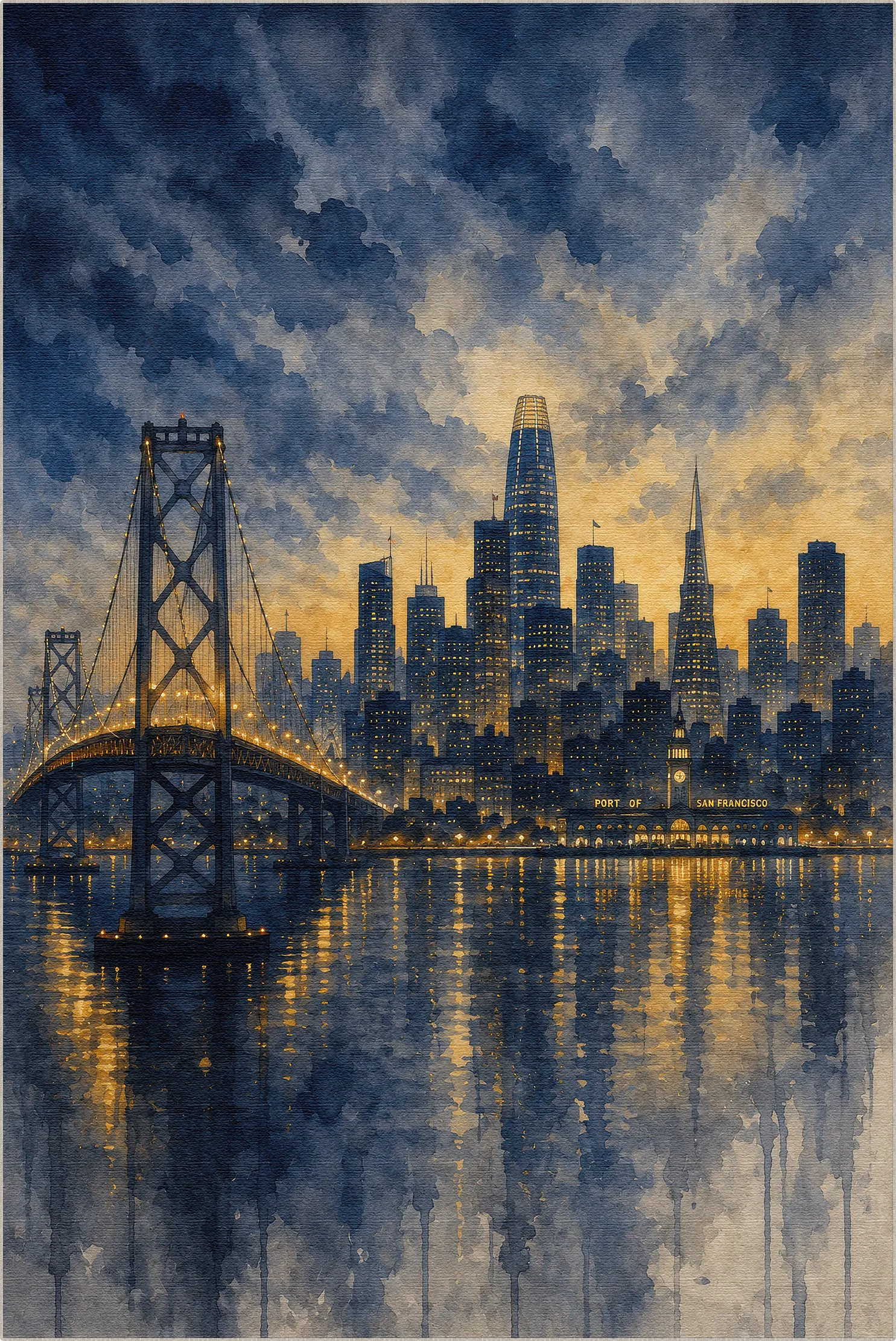 Tappeto panoramico della baia di San Francisco al crepuscolo