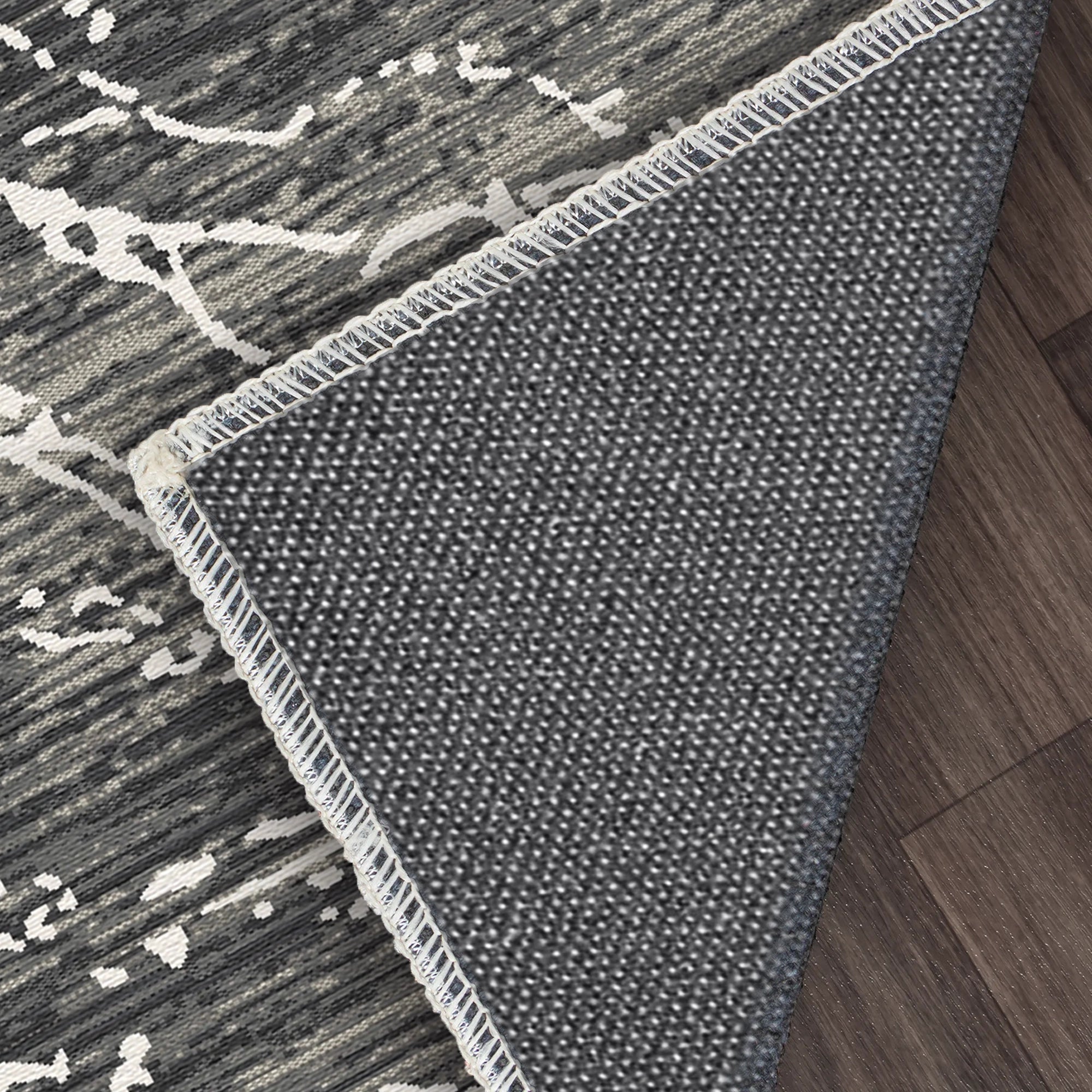 Obsidian Frost Marble Washable Rug