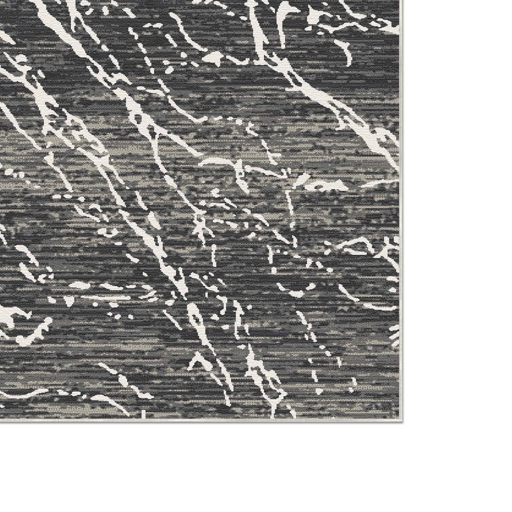 Obsidian Frost Marble Washable Rug