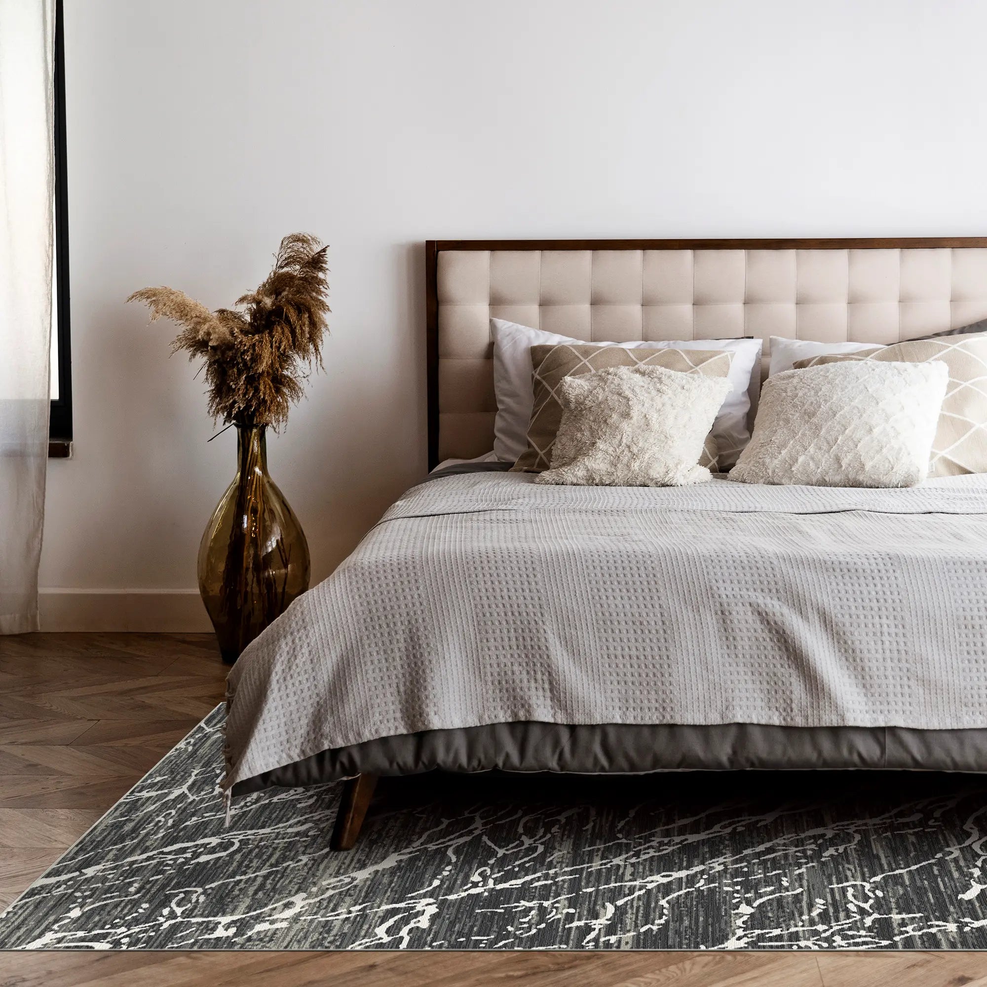 Obsidian Frost Marble Washable Rug