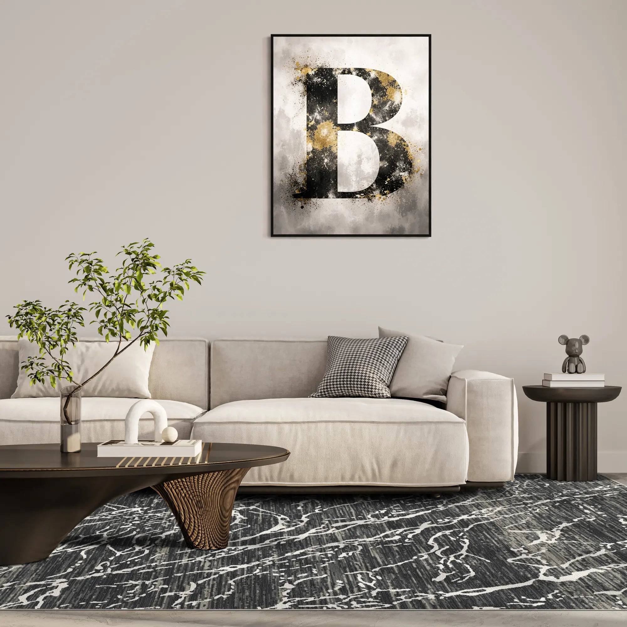 Obsidian Frost Marble Washable Rug