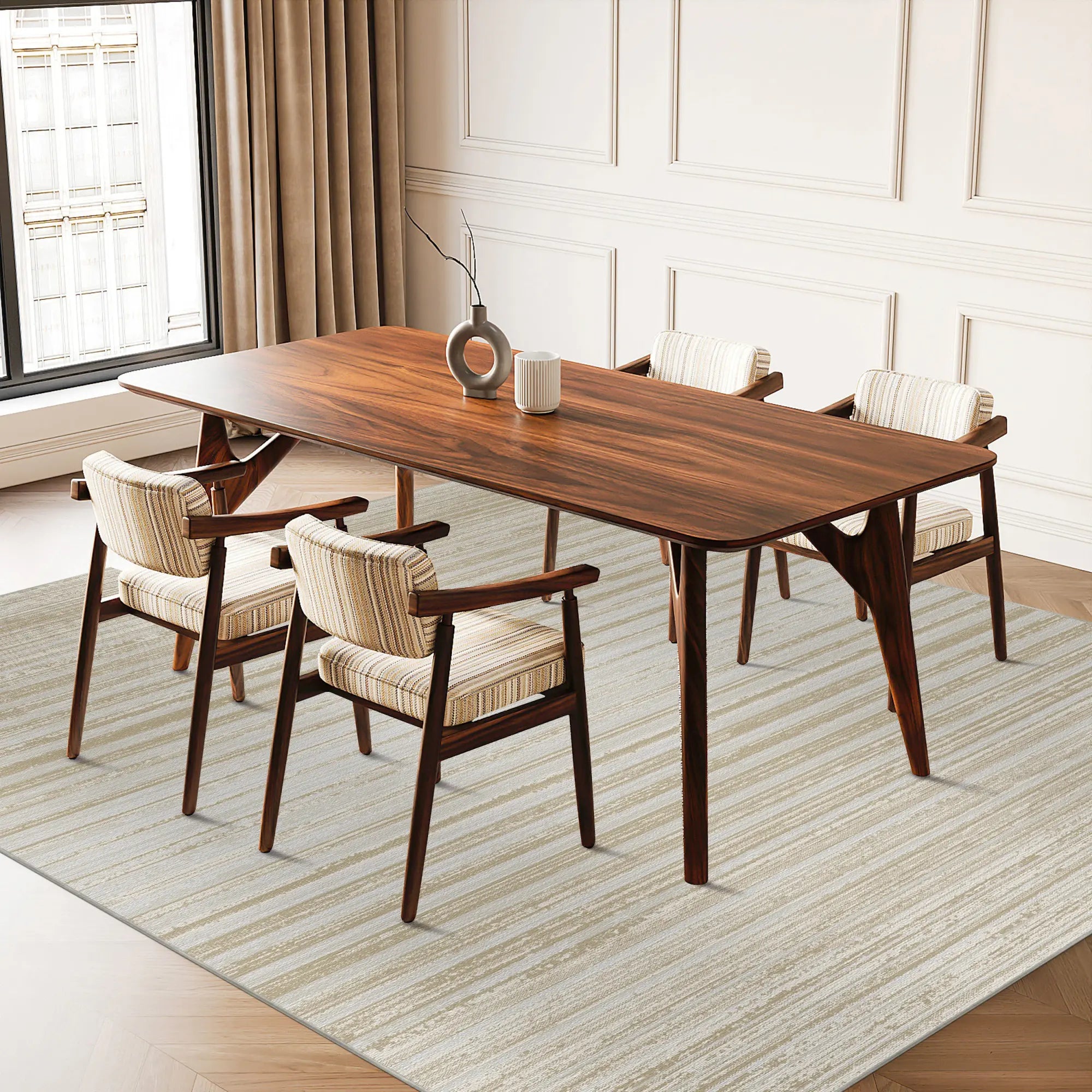 Sandstone Beige Linear Textured Rug