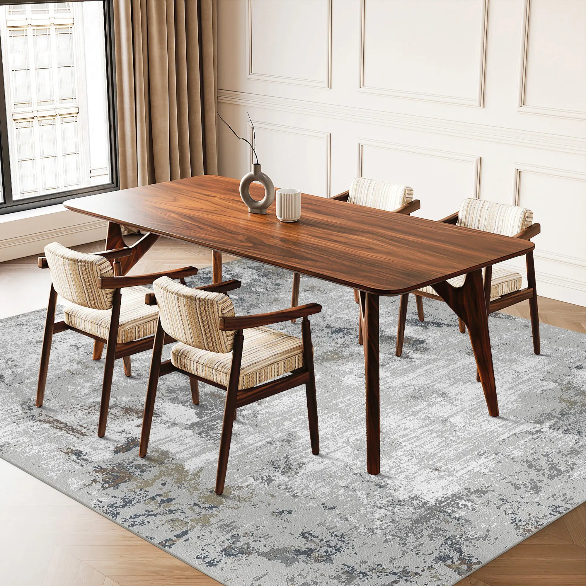 Silver Slate Distressed Abstract Rug