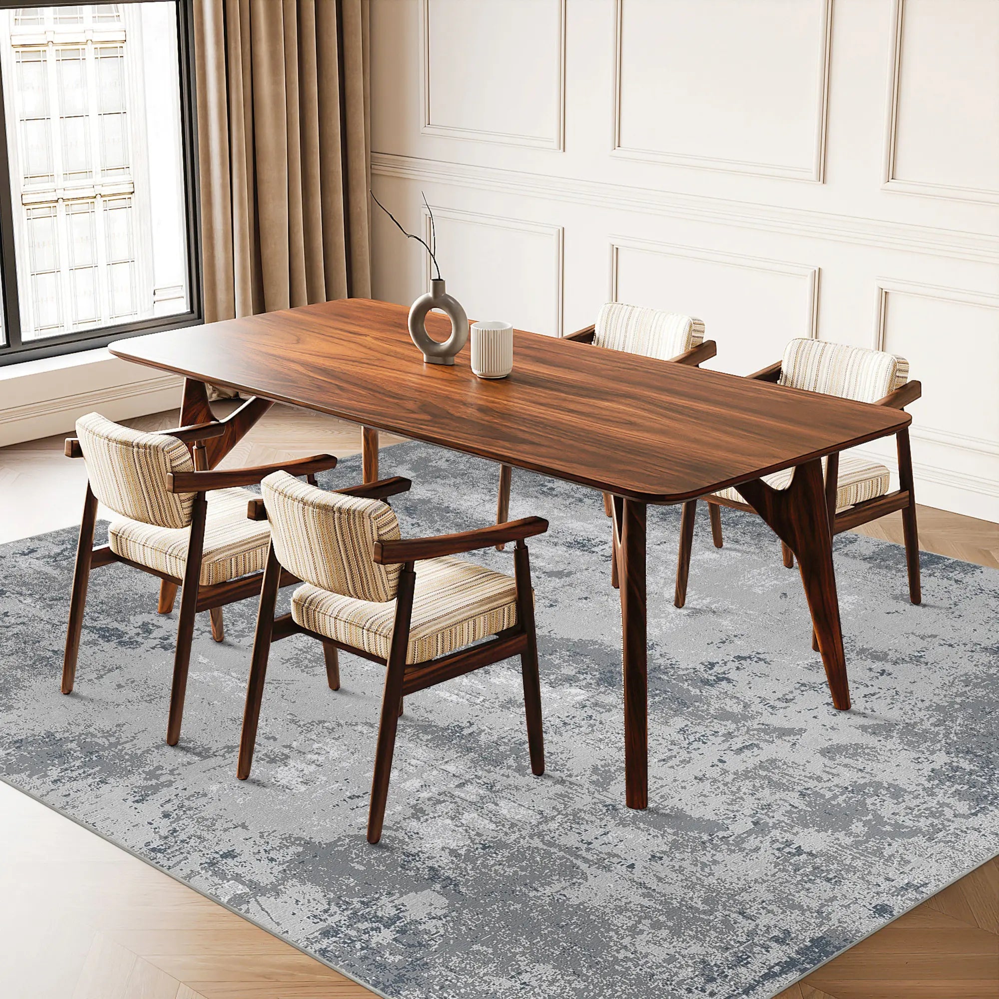 Misty Slate Distressed Abstract Rug