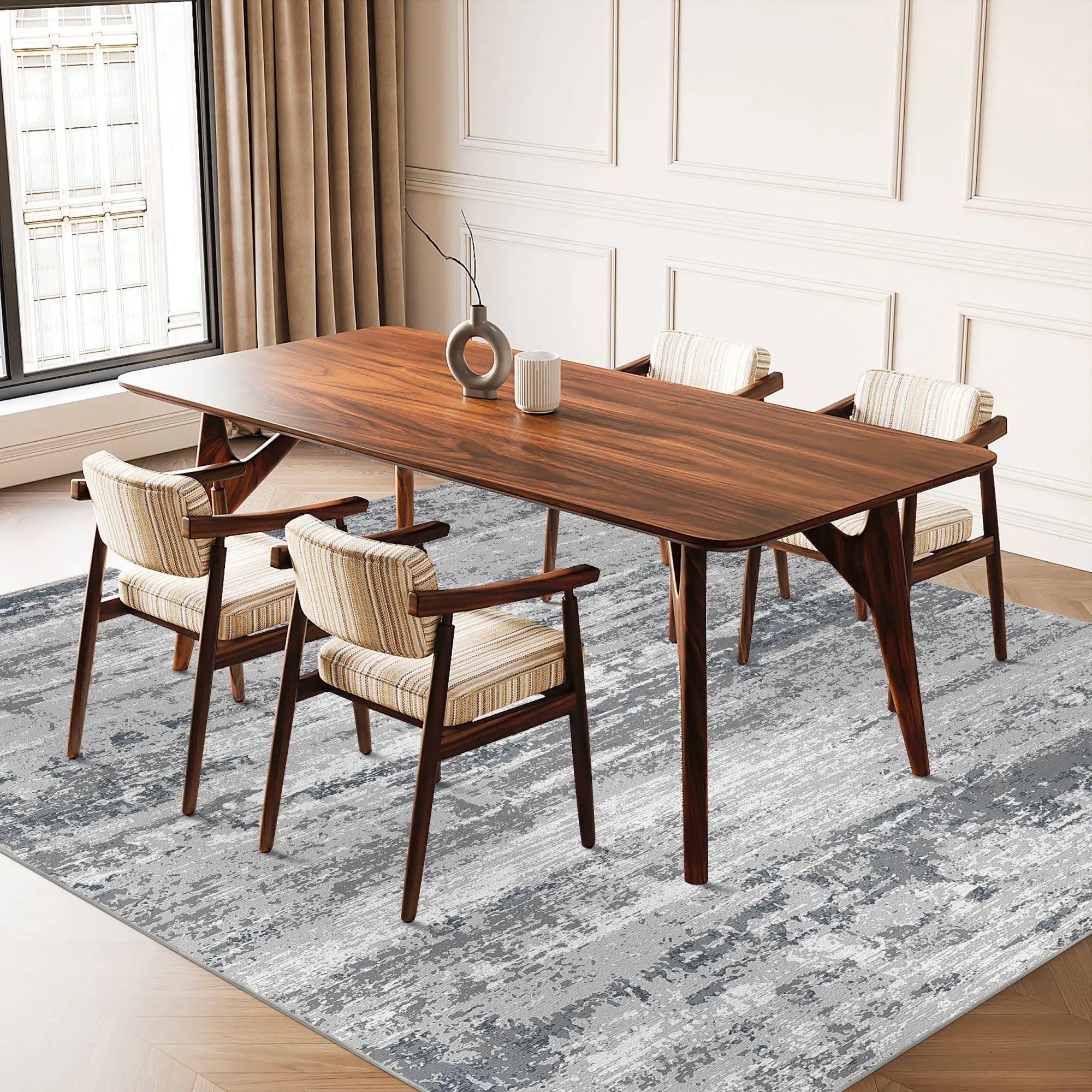 Azure Horizon Distressed Abstract Rug