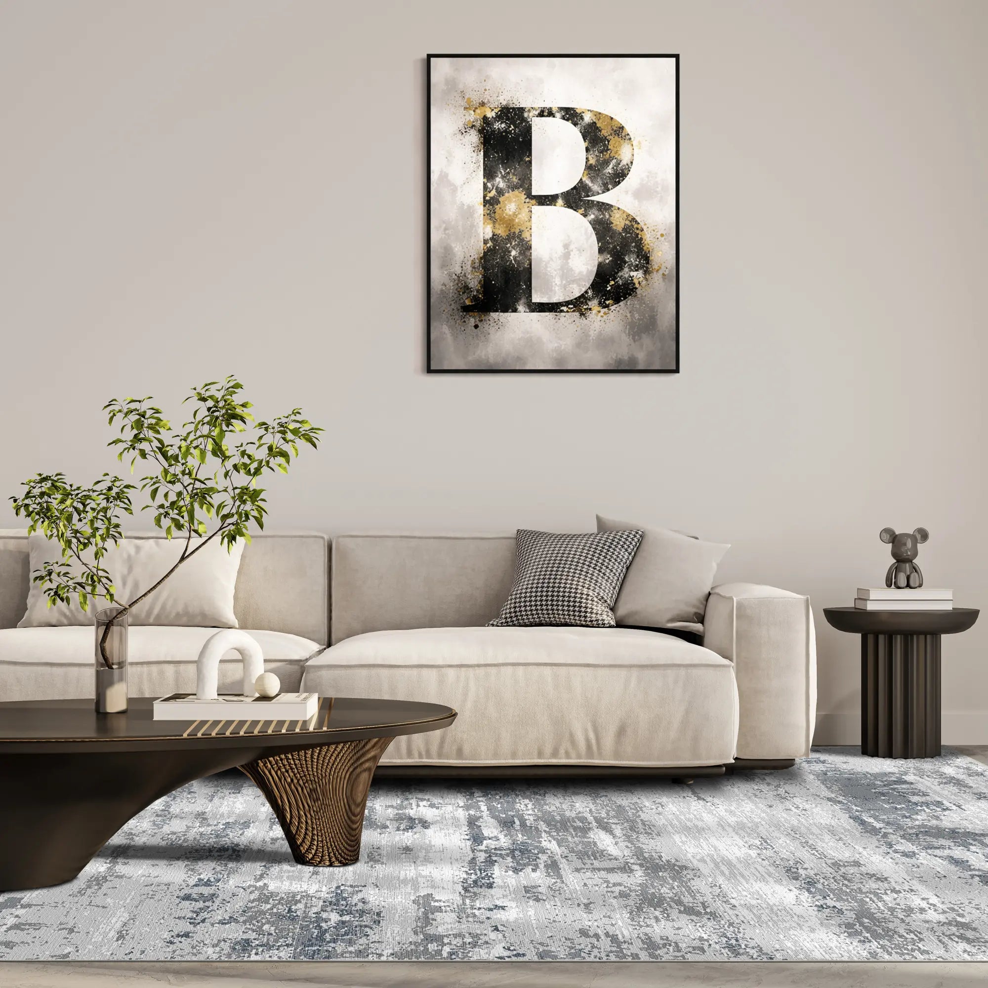 Azure Horizon Distressed Abstract Rug