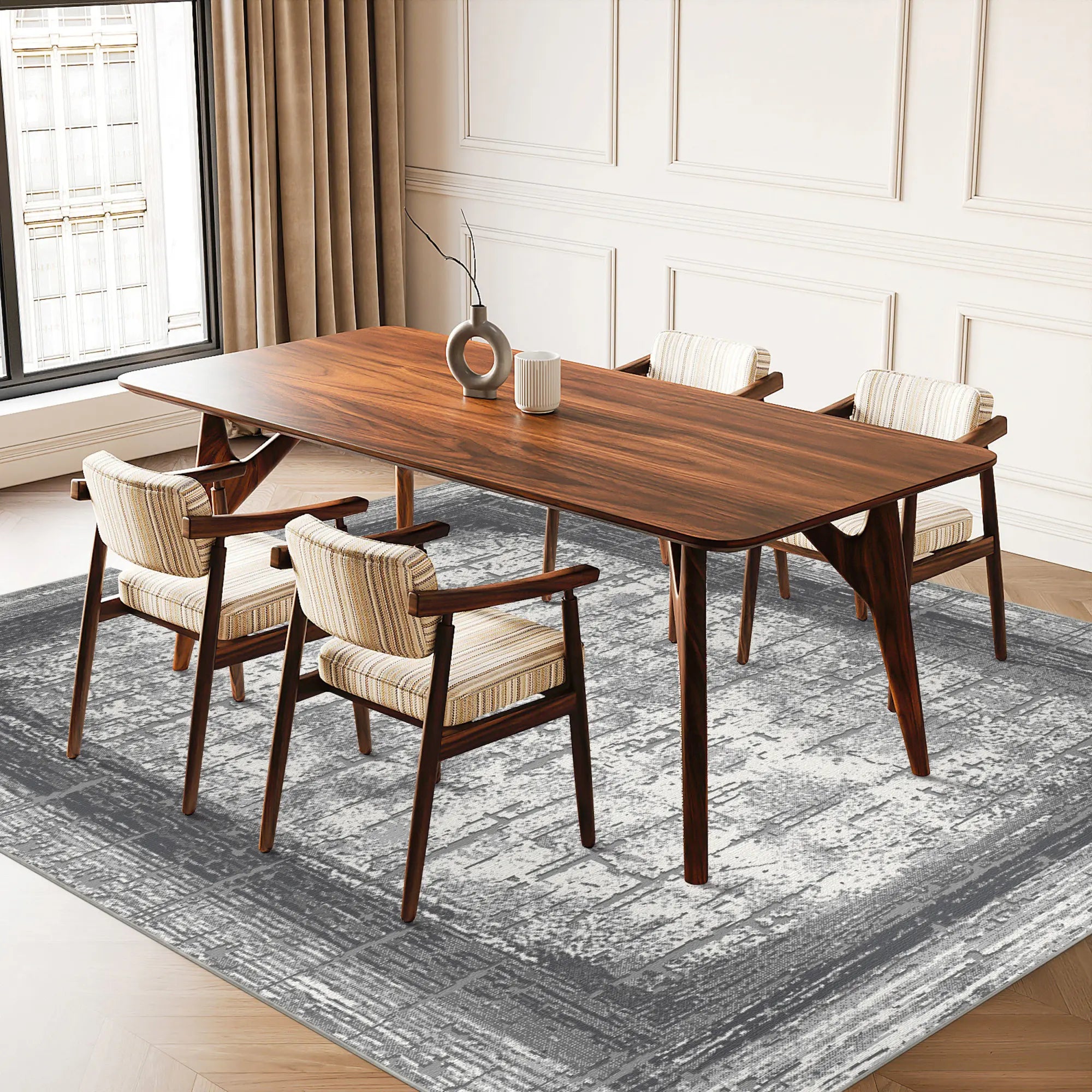 Slate Frame Distressed Abstract Rug