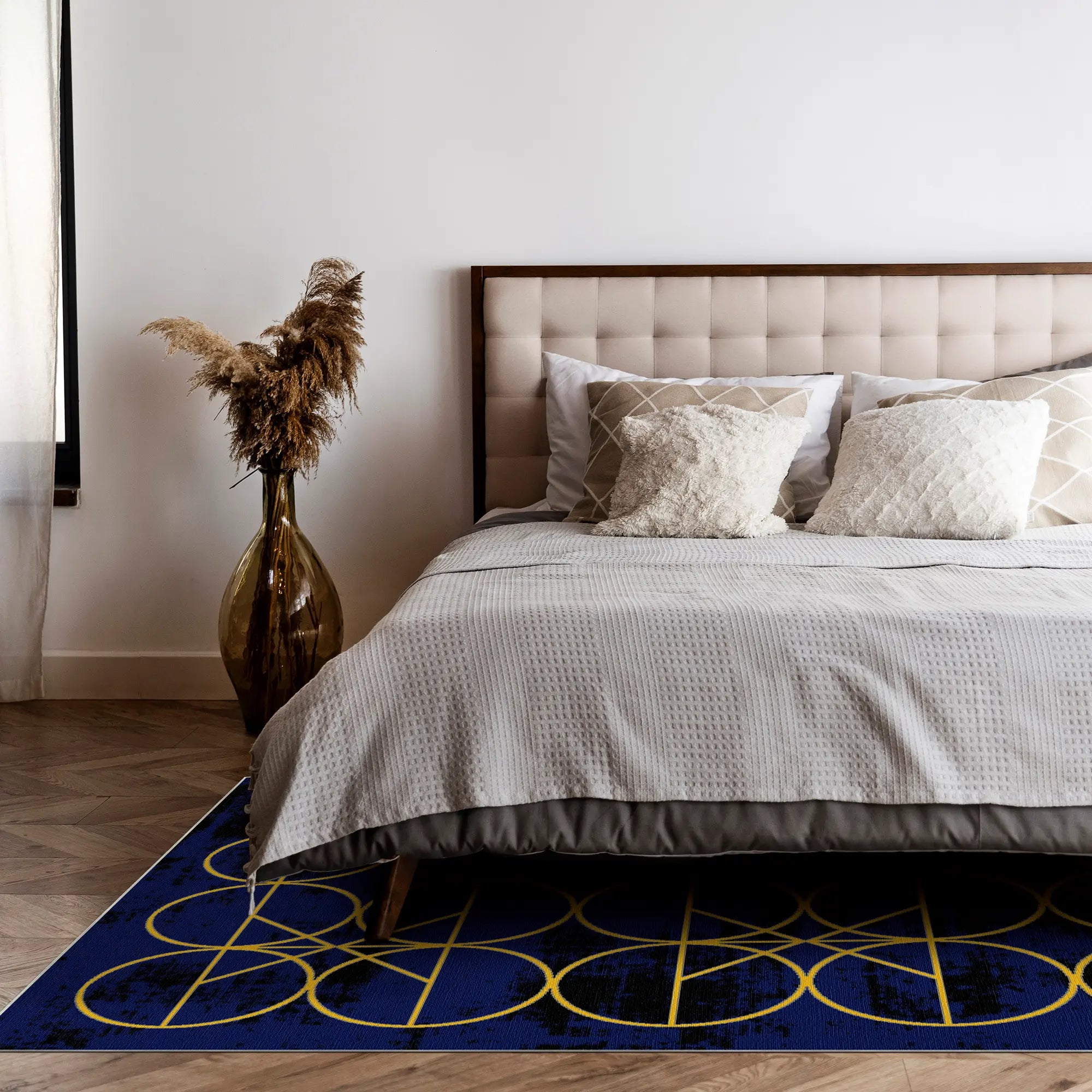 Midnight Gold Orbit Geometric Rug