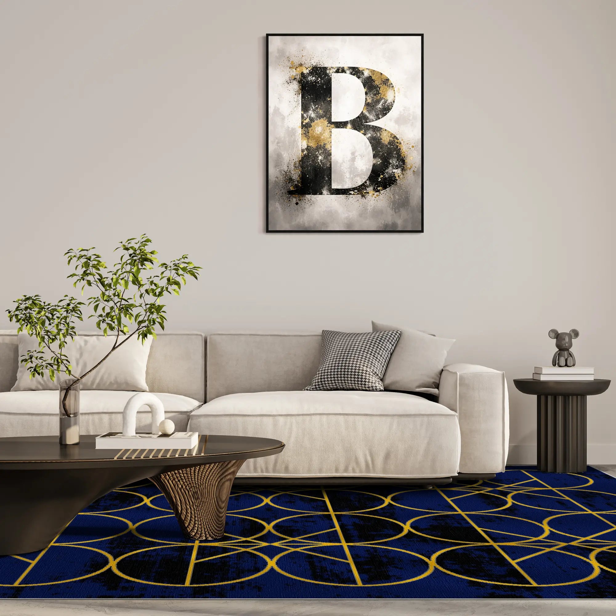 Midnight Gold Orbit Geometric Rug