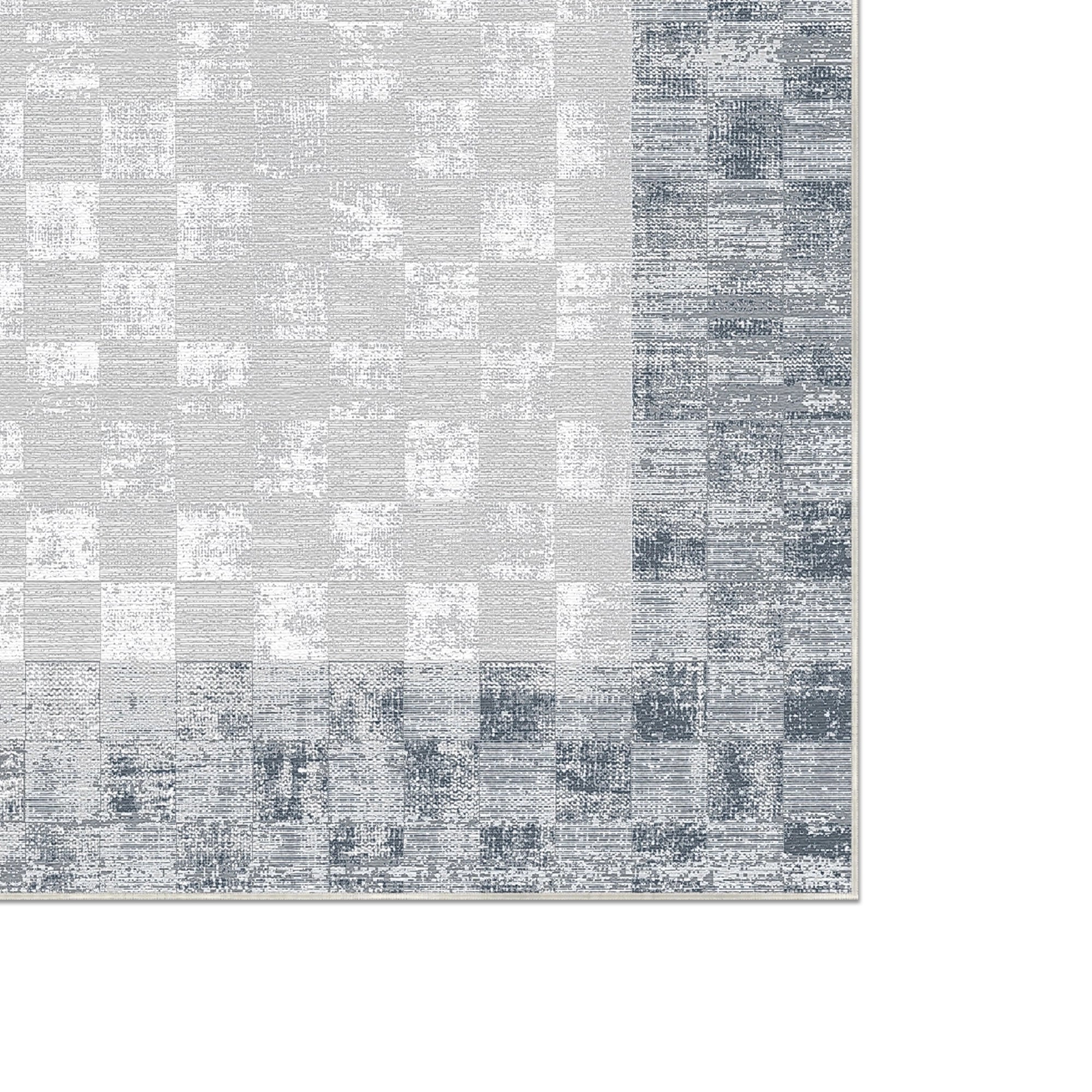 Silver Mosaic Bordered Abstract Rug