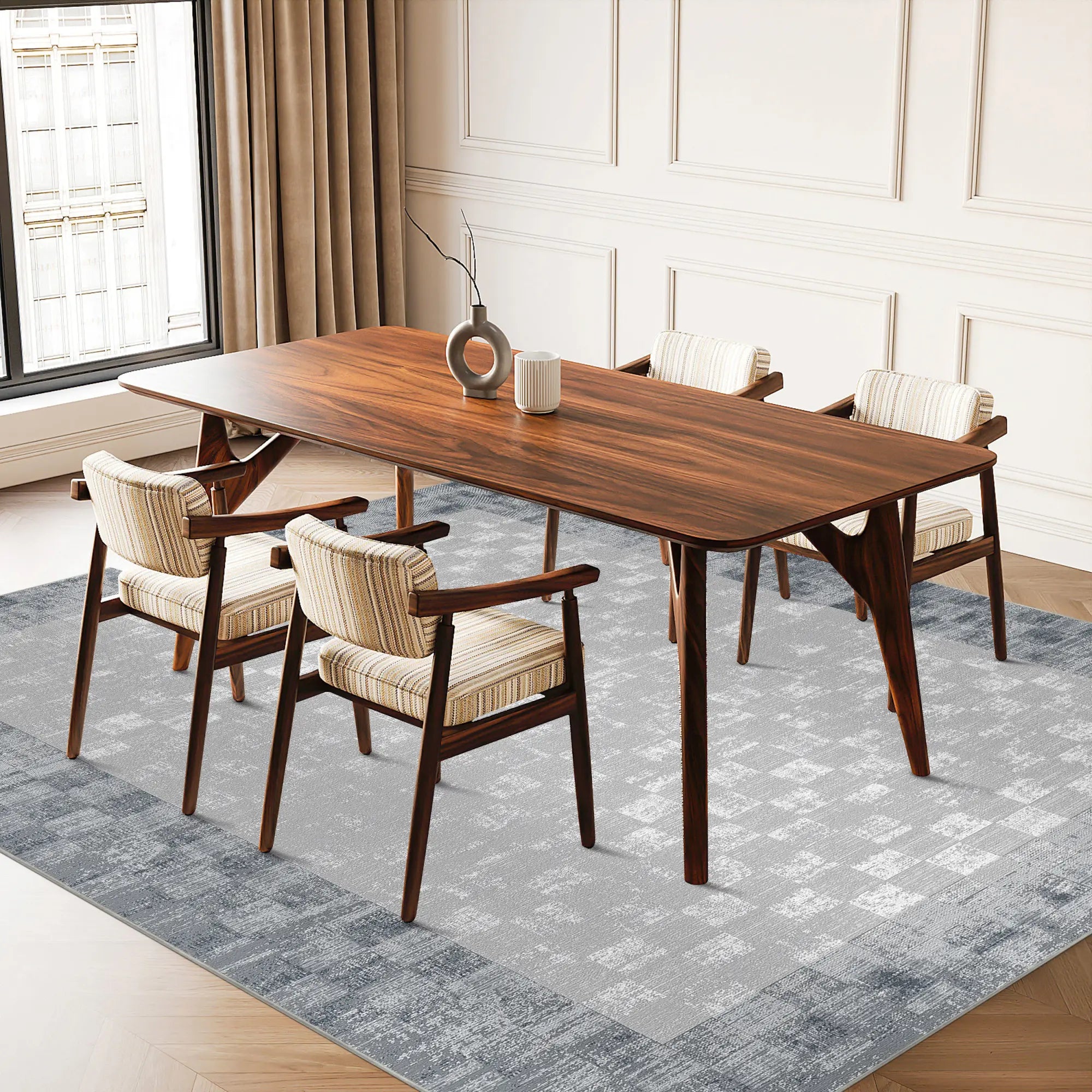 Silver Mosaic Bordered Abstract Rug