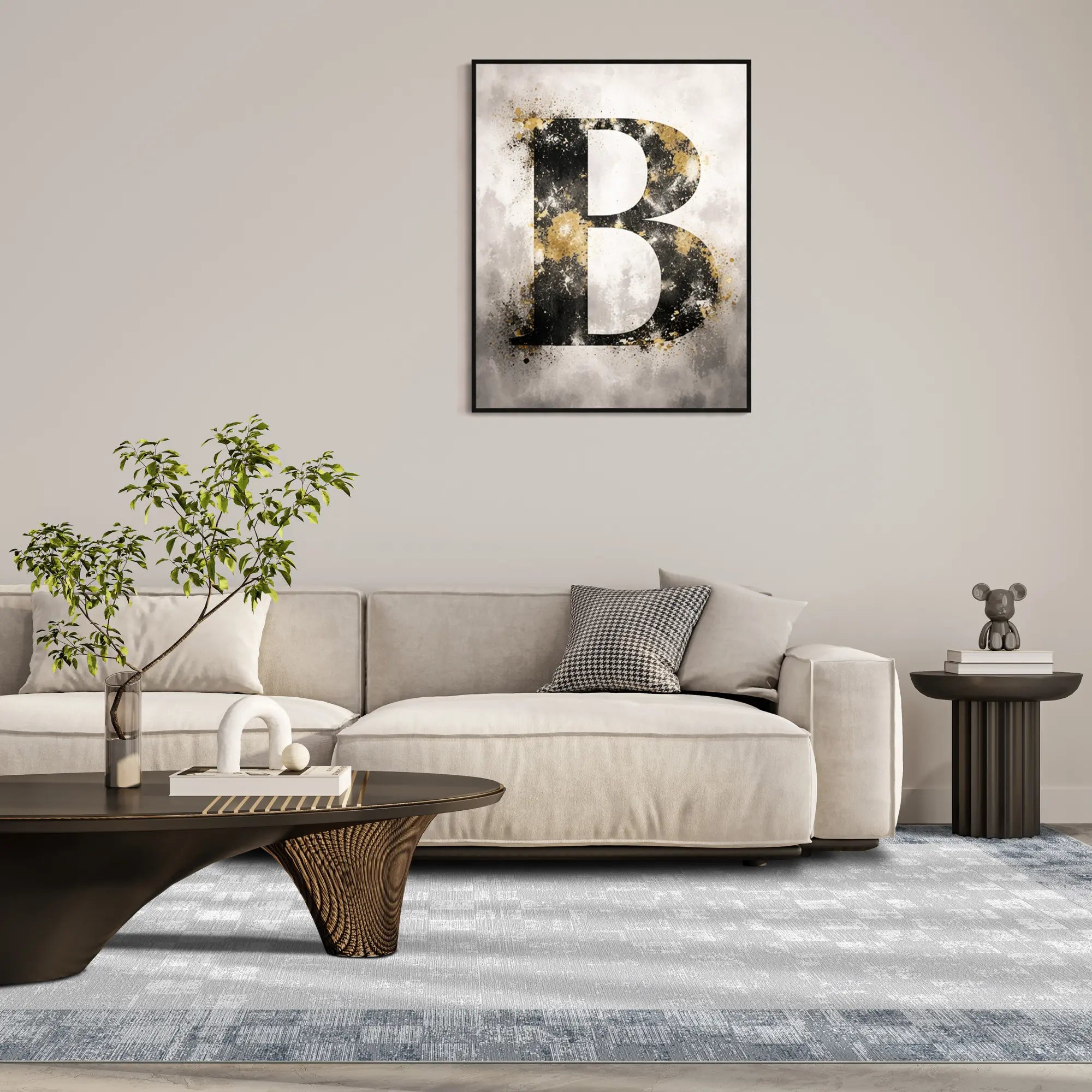 Silver Mosaic Bordered Abstract Rug