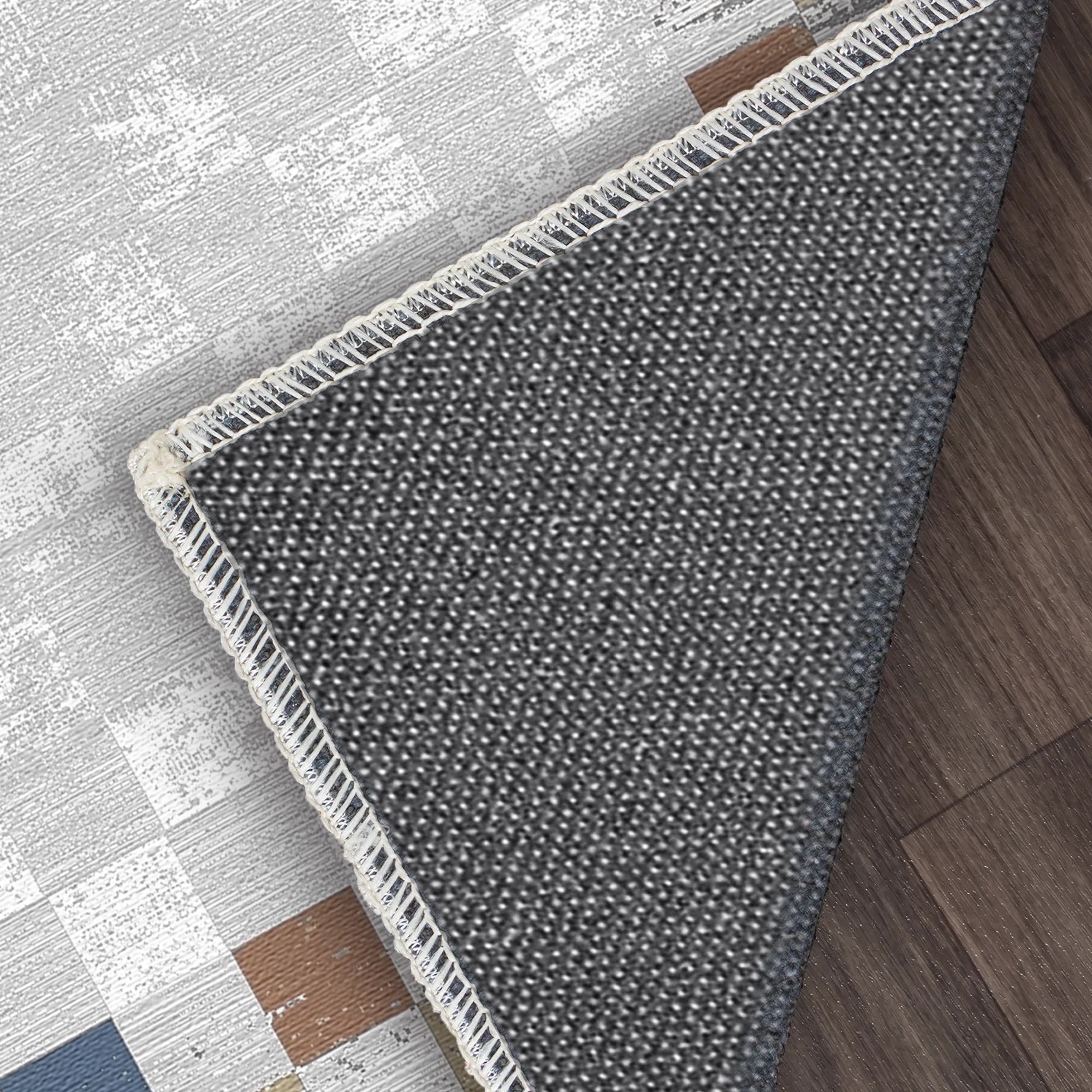 Terra Sapphire Mosaic Bordered Abstract Rug