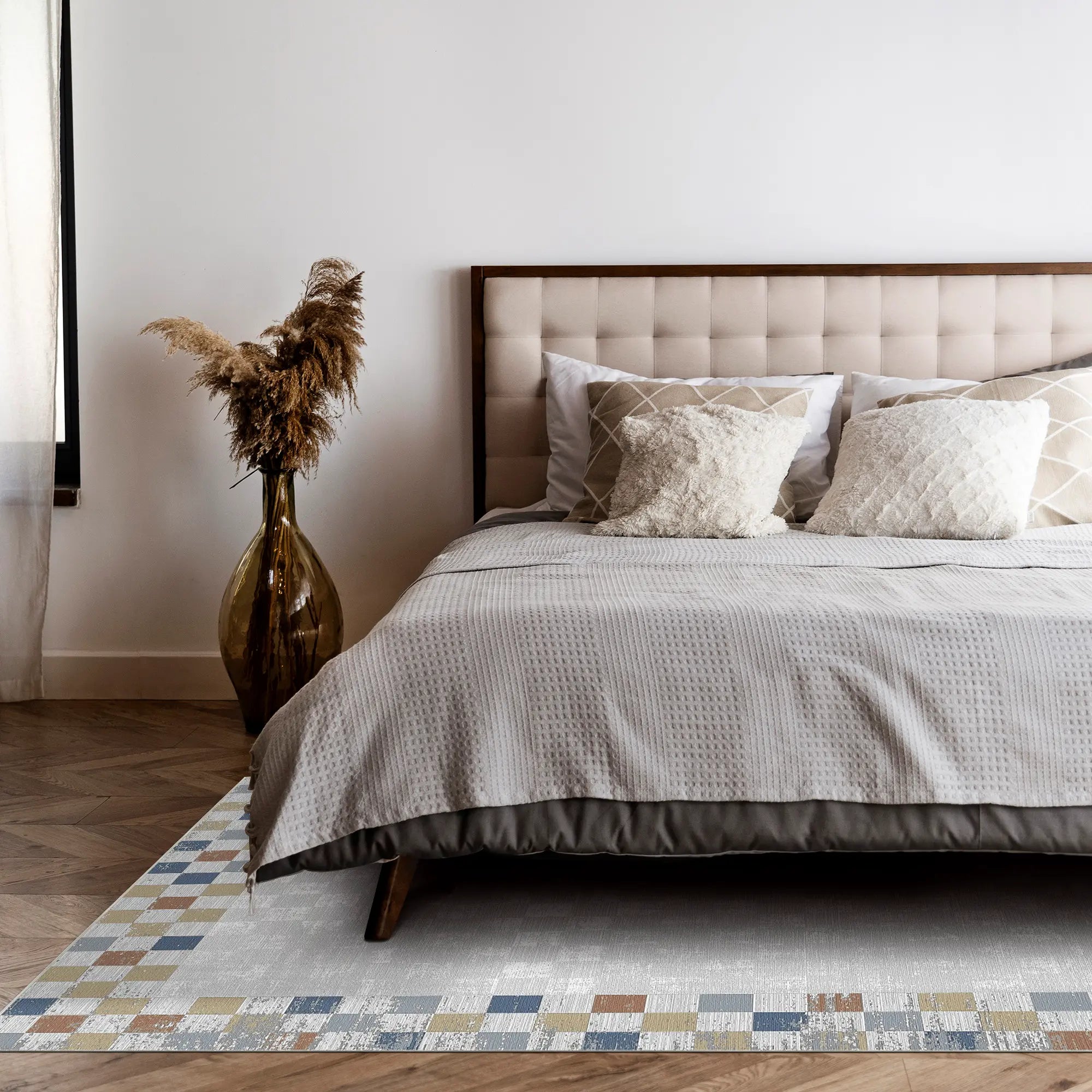 Terra Sapphire Mosaic Bordered Abstract Rug