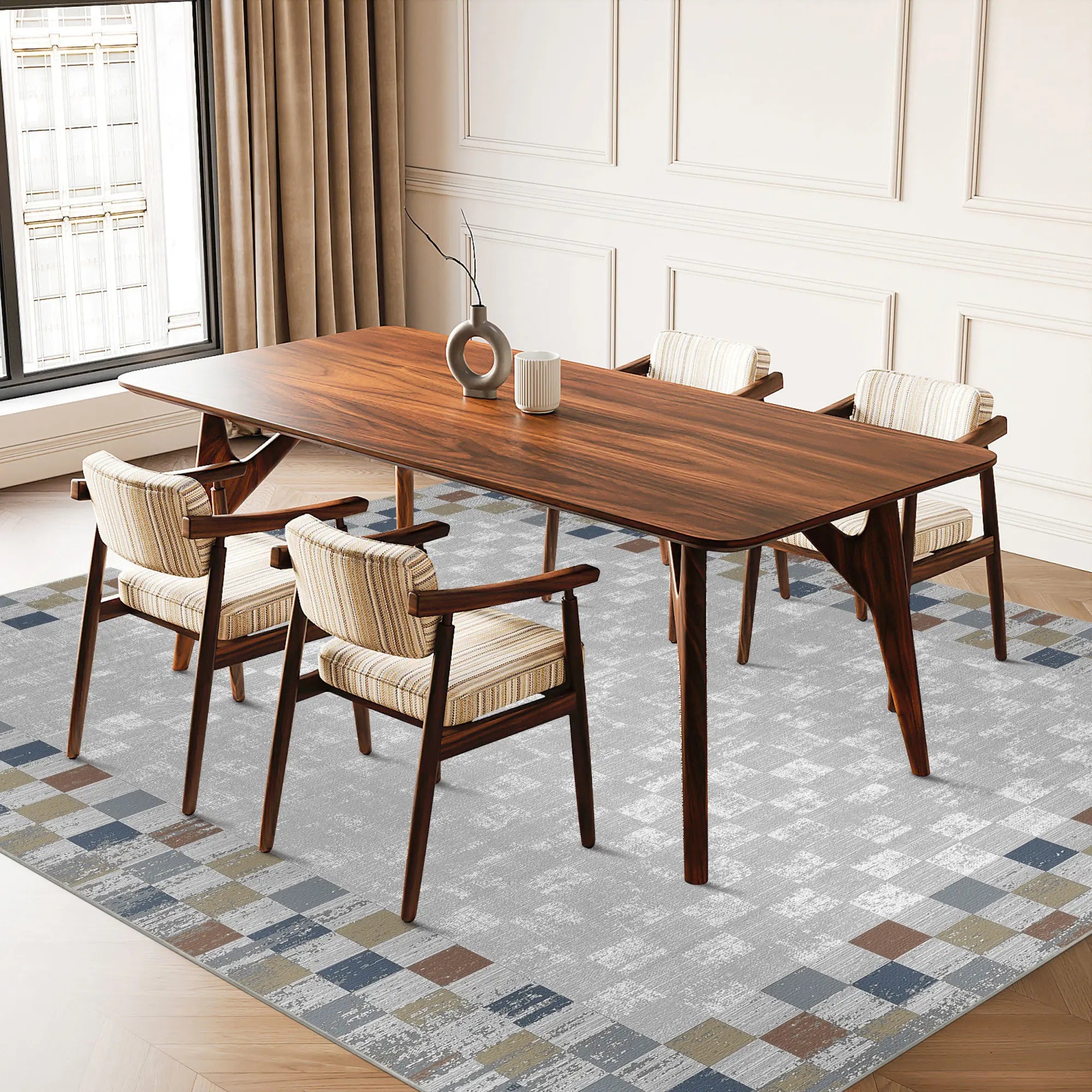 Terra Sapphire Mosaic Bordered Abstract Rug