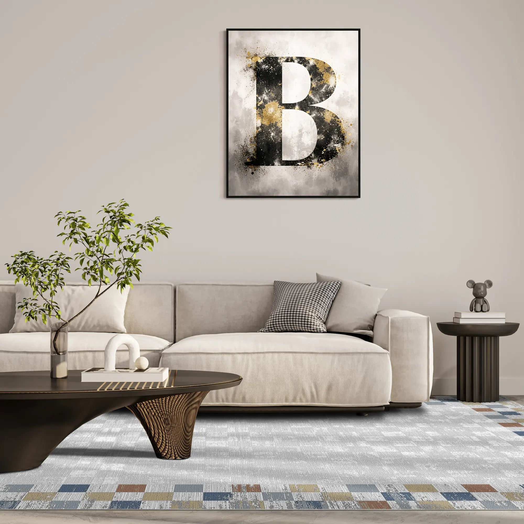 Terra Sapphire Mosaic Bordered Abstract Rug