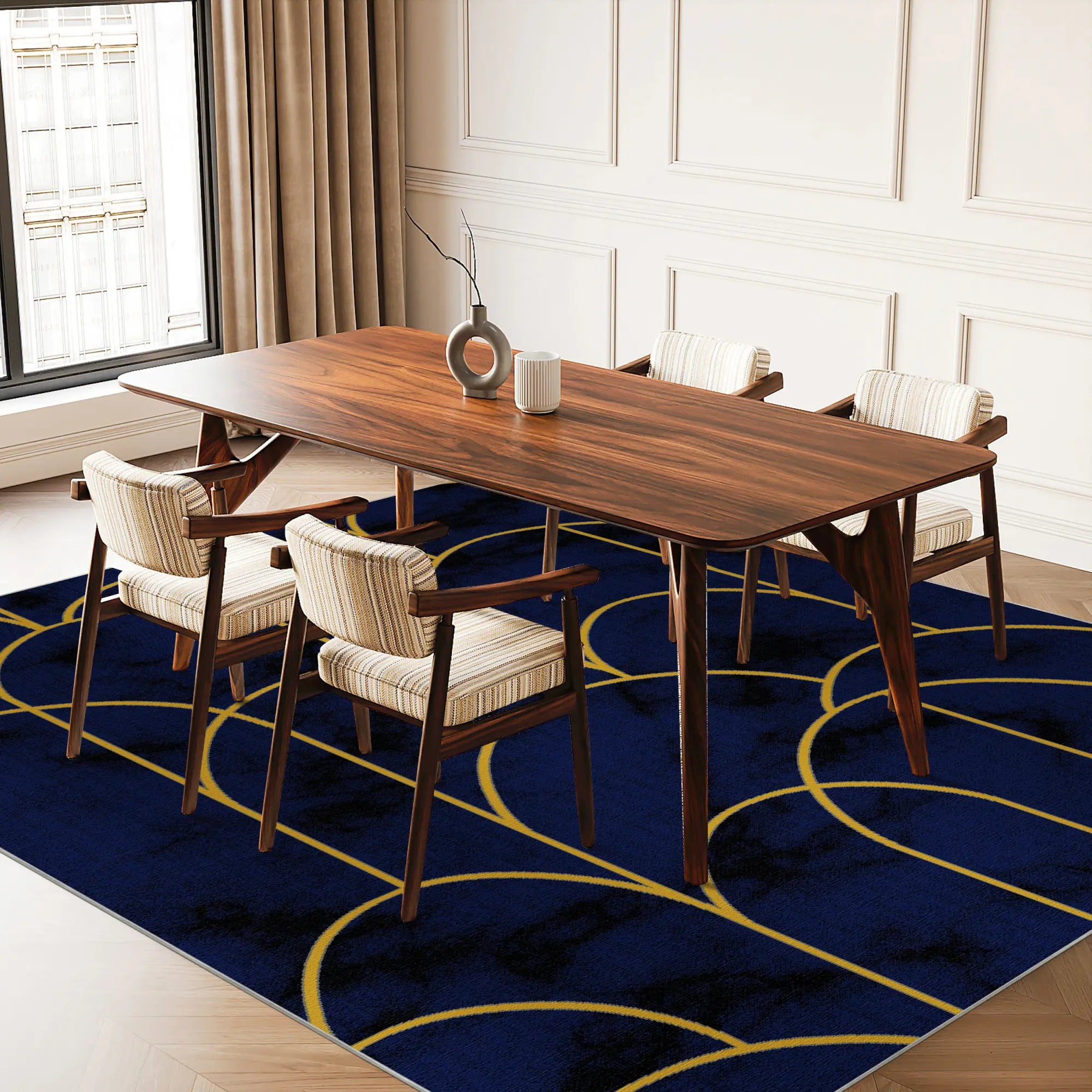 Sapphire Arches Gold Geometric Rug