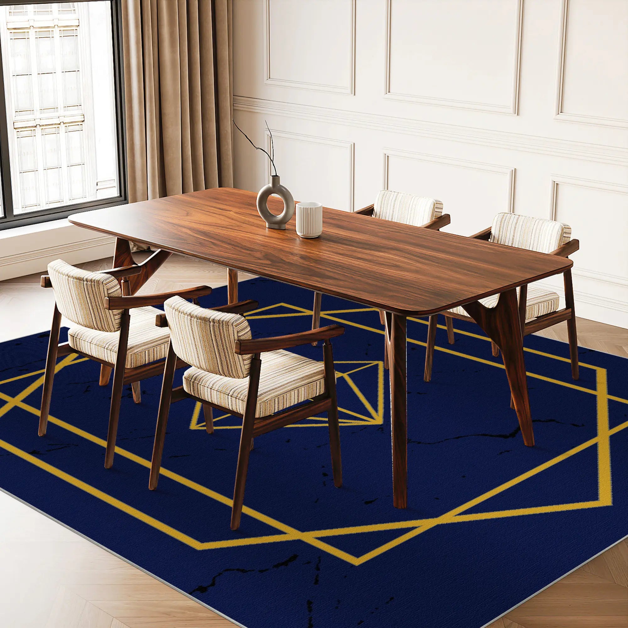 Sapphire Diamond Gold Geometric Rug