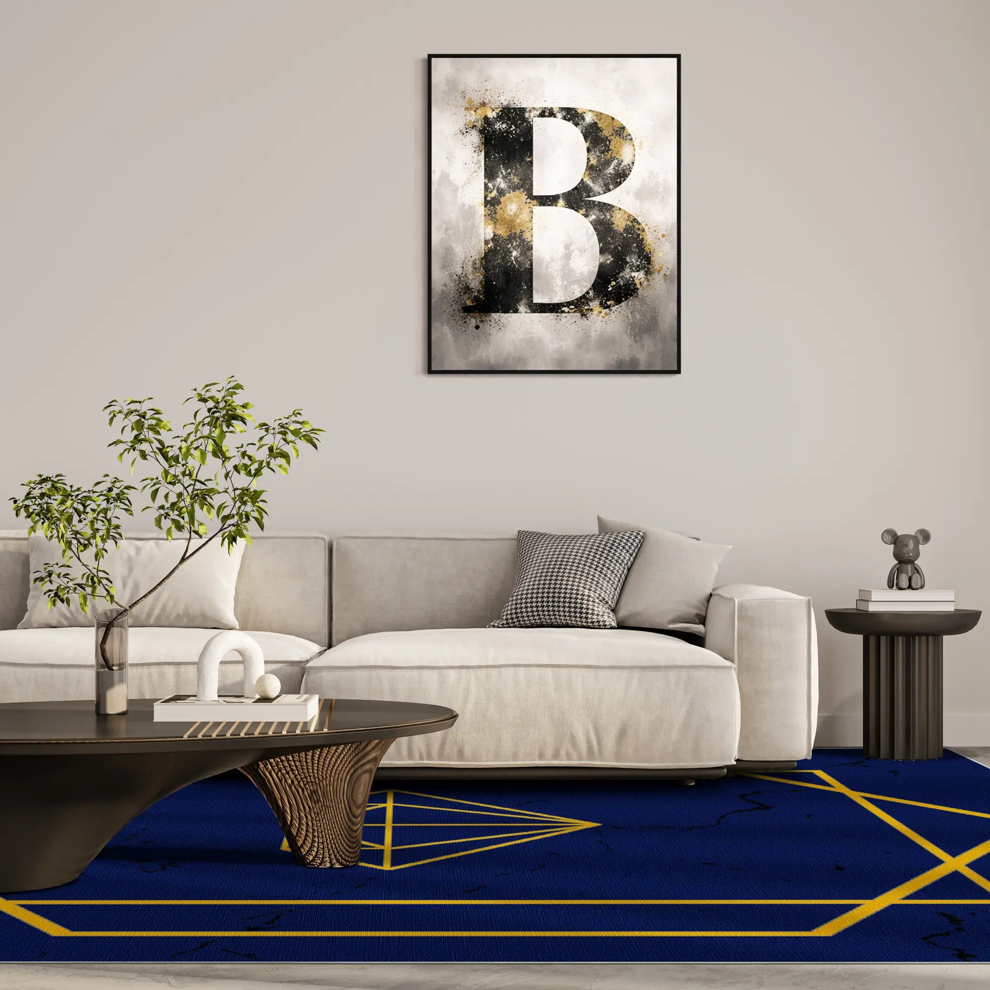 Sapphire Diamond Gold Geometric Rug