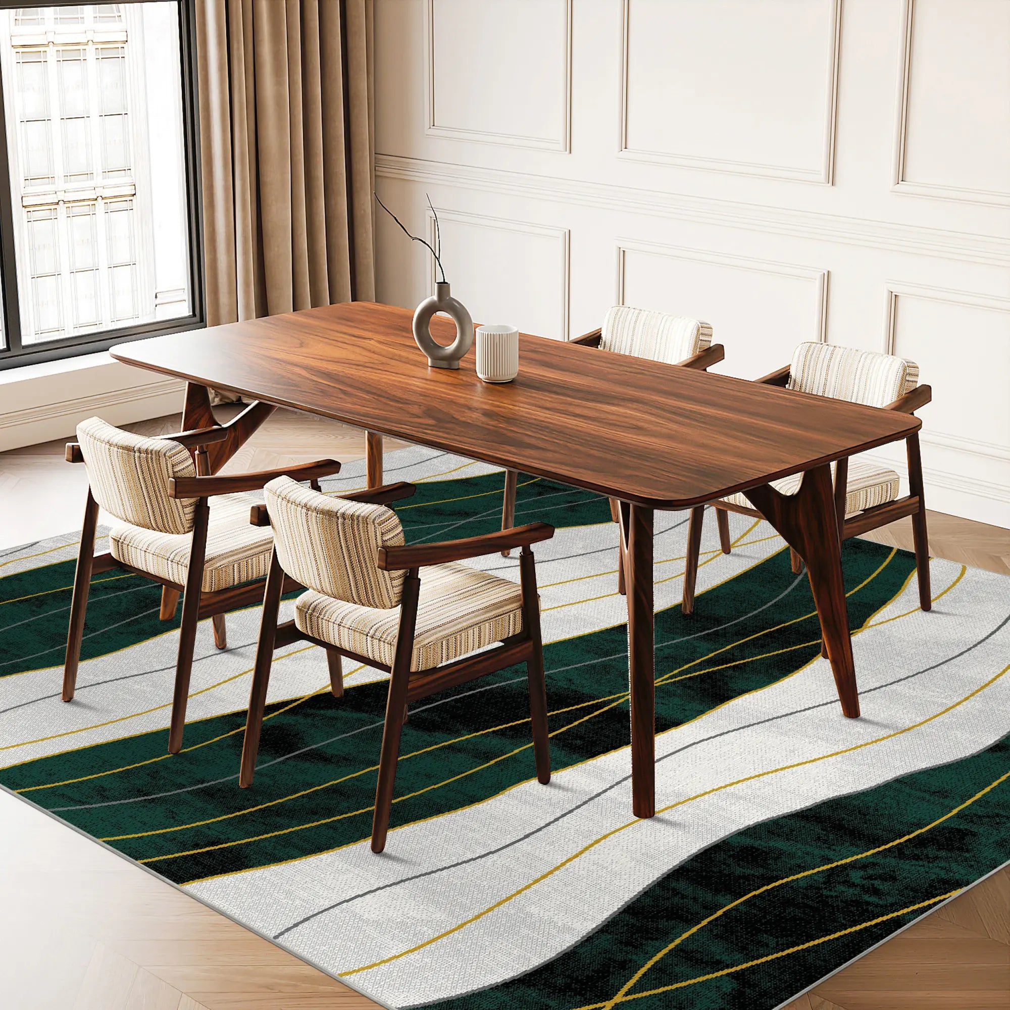 Emerald Horizon Fluid Abstract Rug