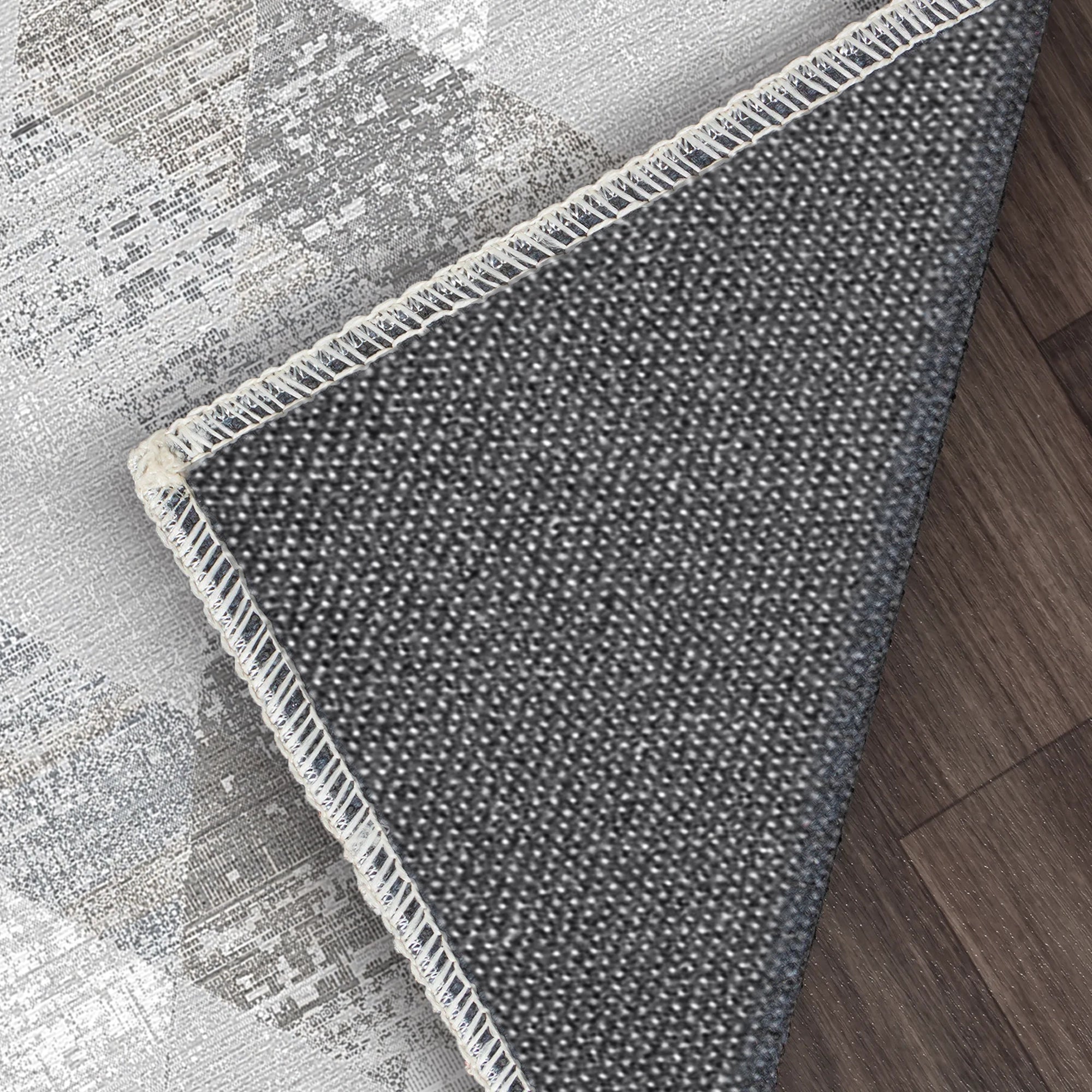 Silver Prism Distressed Geometric Rug