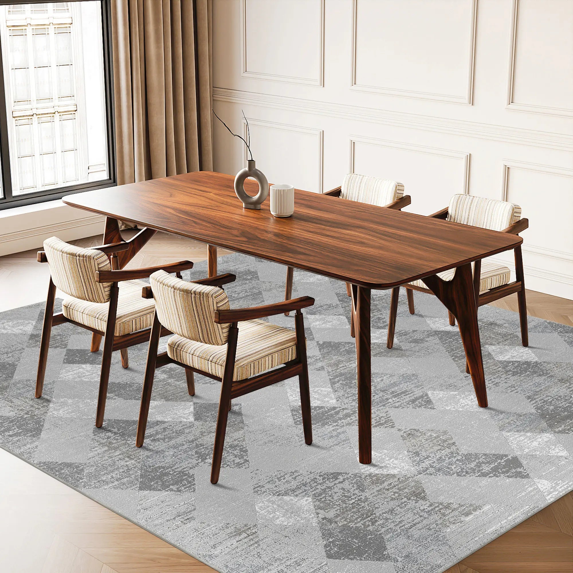 Silver Prism Distressed Geometric Rug