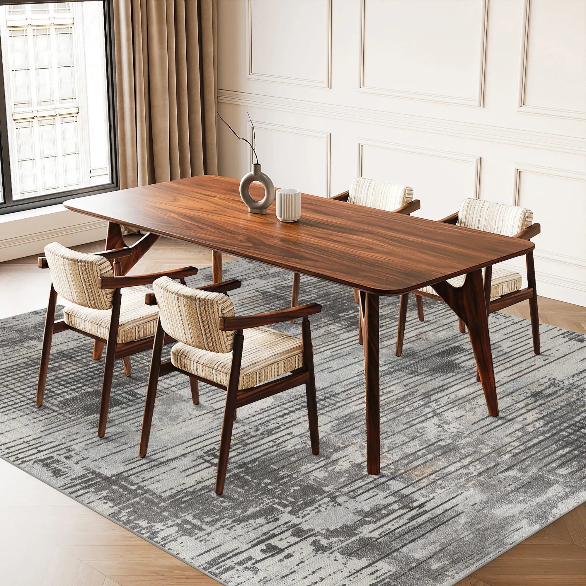 Silver Concrete Glitch Abstract Rug