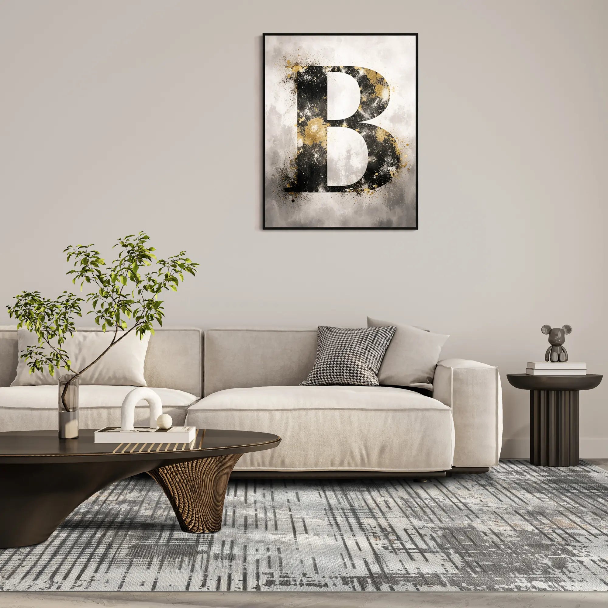 Silver Concrete Glitch Abstract Rug