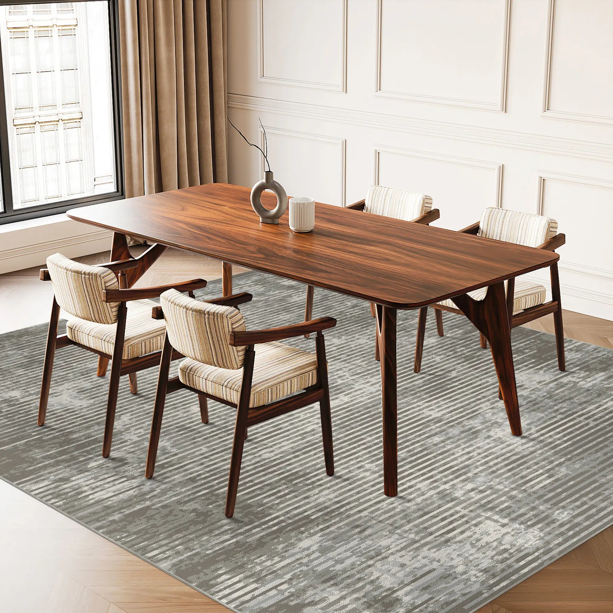 Taupe Horizon Linear Glitch Rug