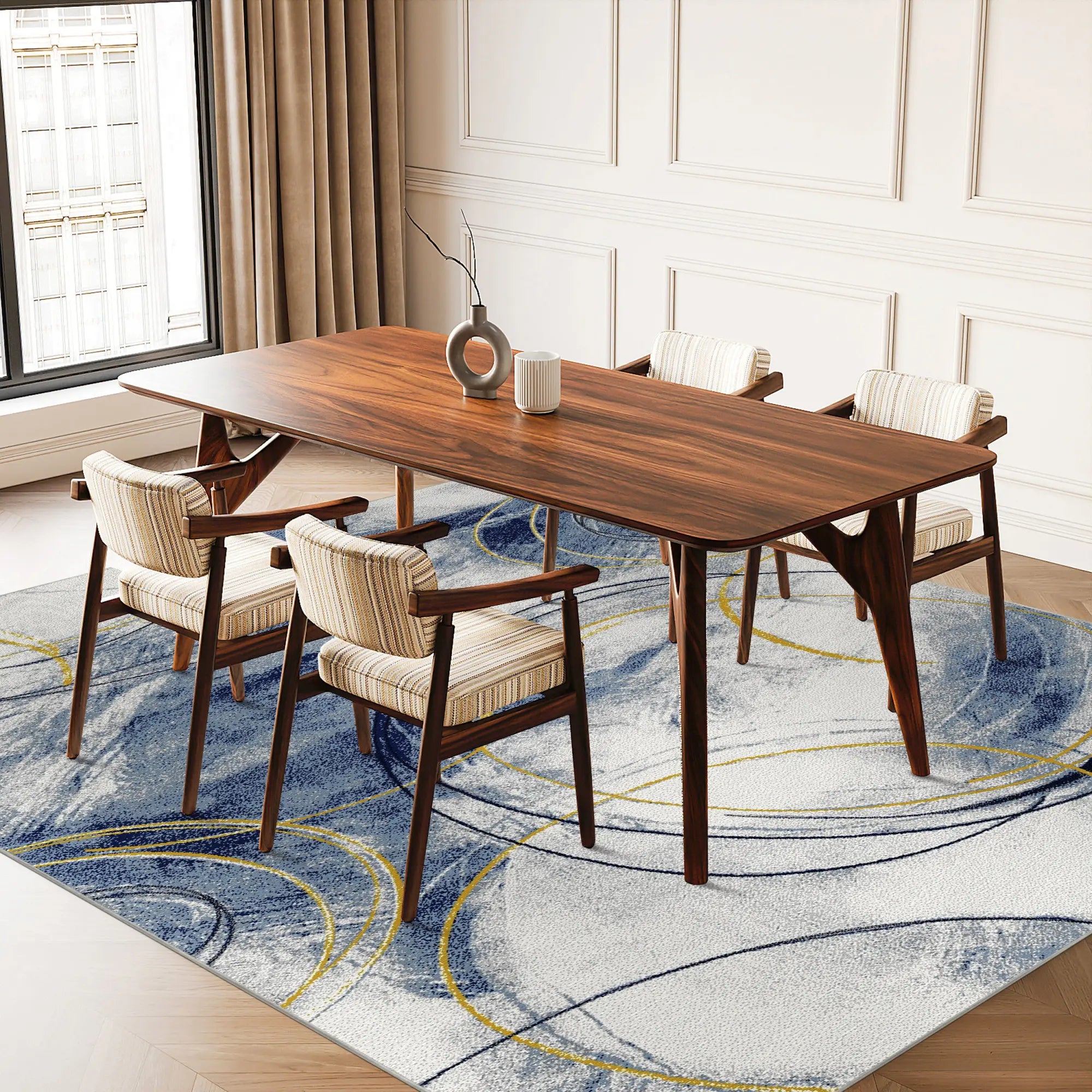 Azure Orbit Abstract Rug