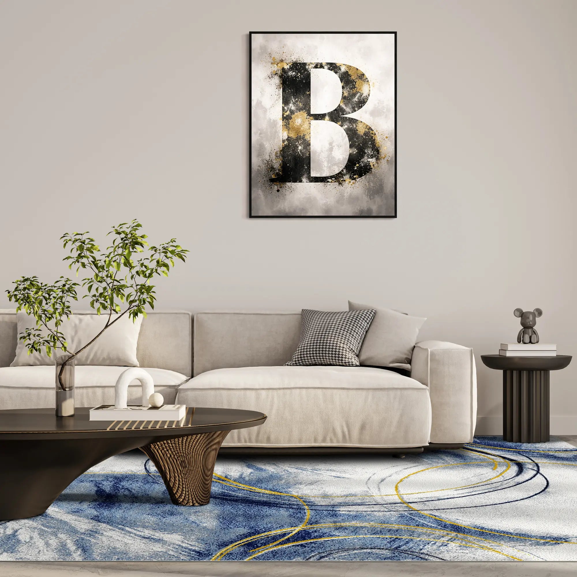 Azure Orbit Abstract Rug