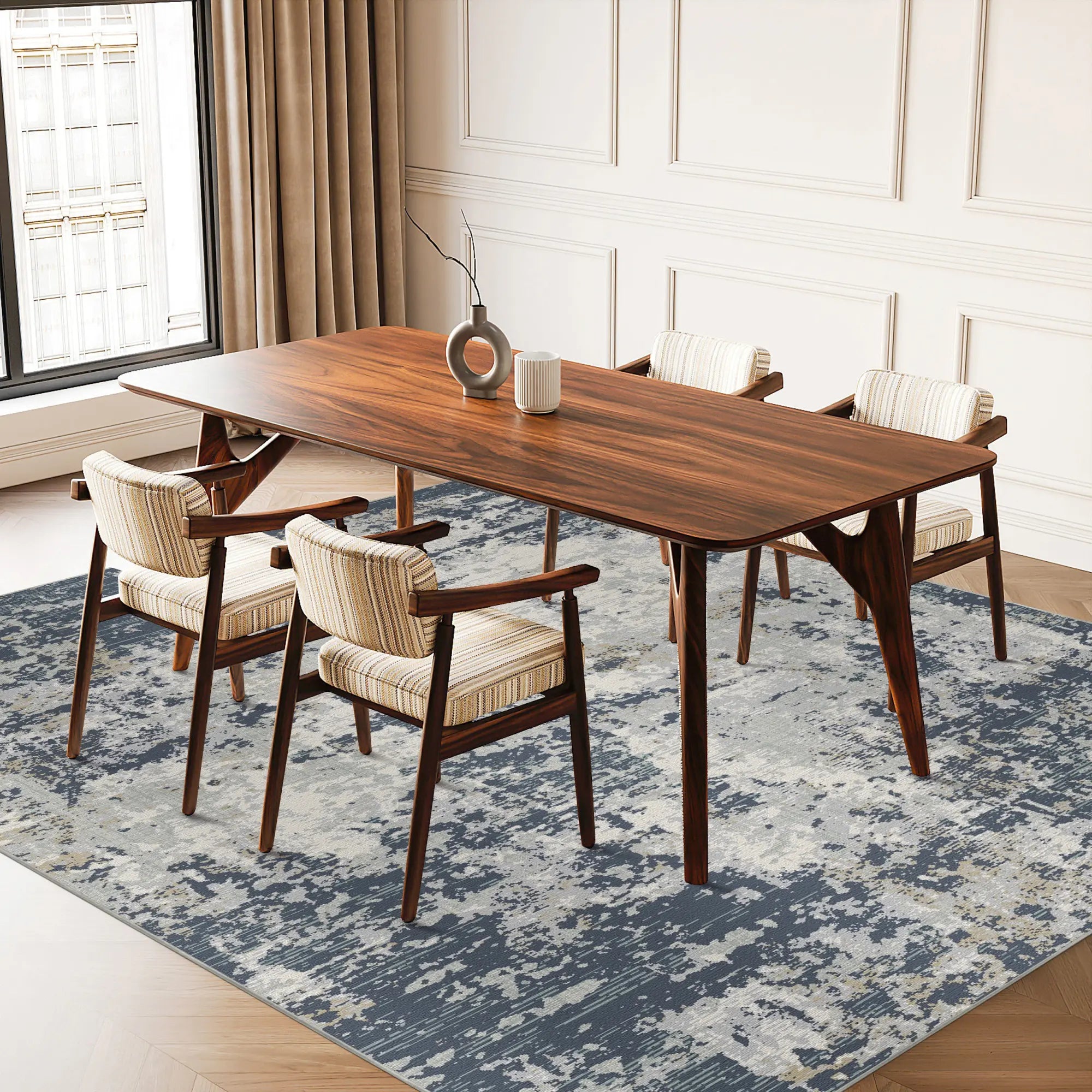 Midnight Aura Distressed Abstract Rug