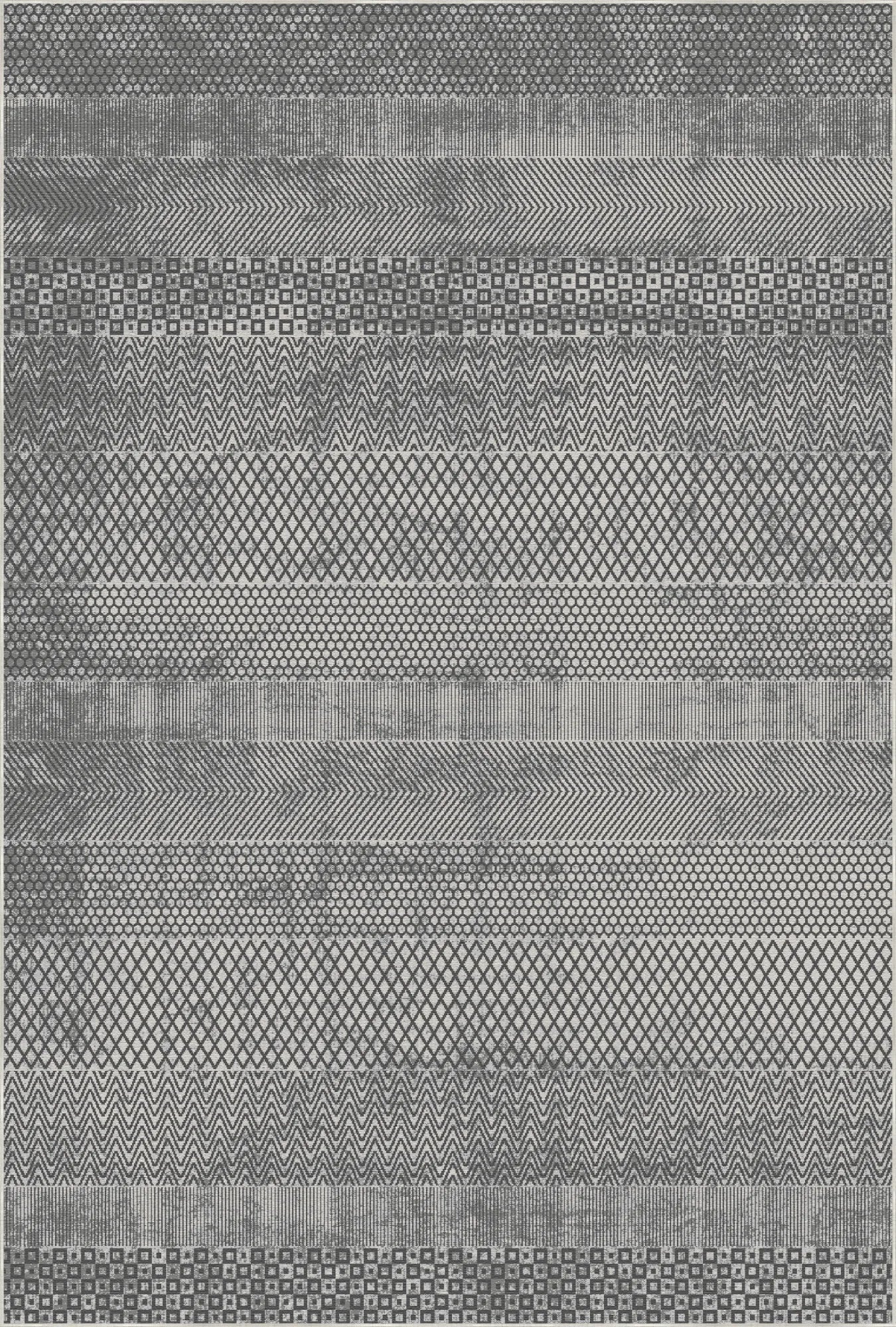 Slate Mosaic Banded Geometric Rug