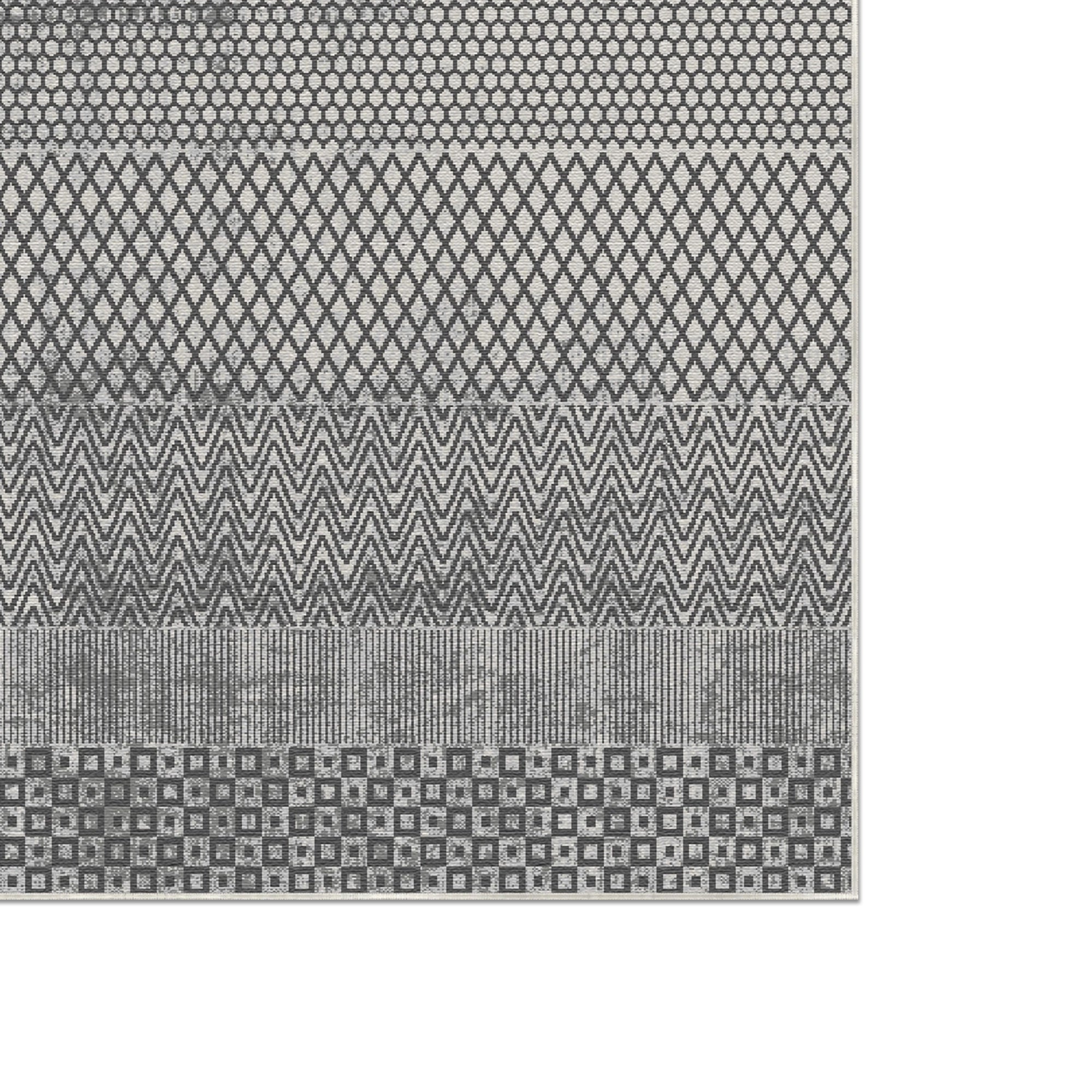 Slate Mosaic Banded Geometric Rug