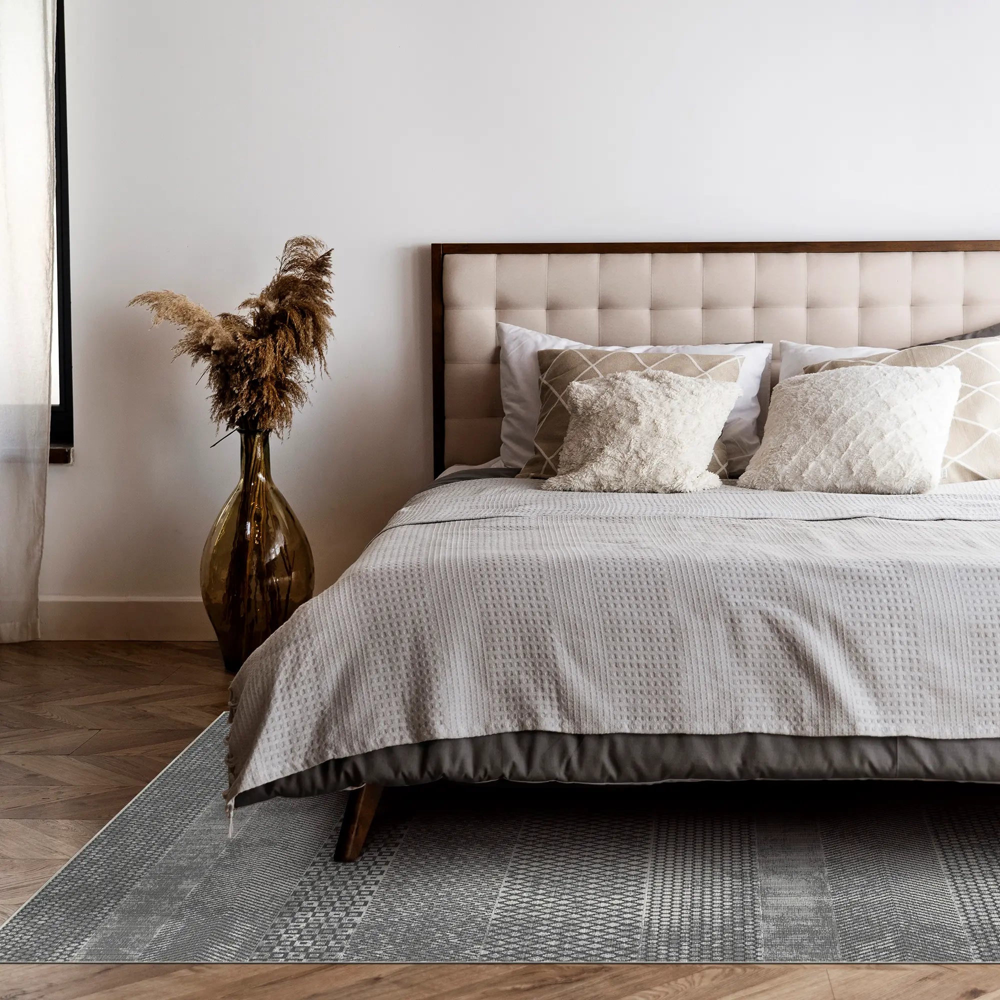 Slate Mosaic Banded Geometric Rug