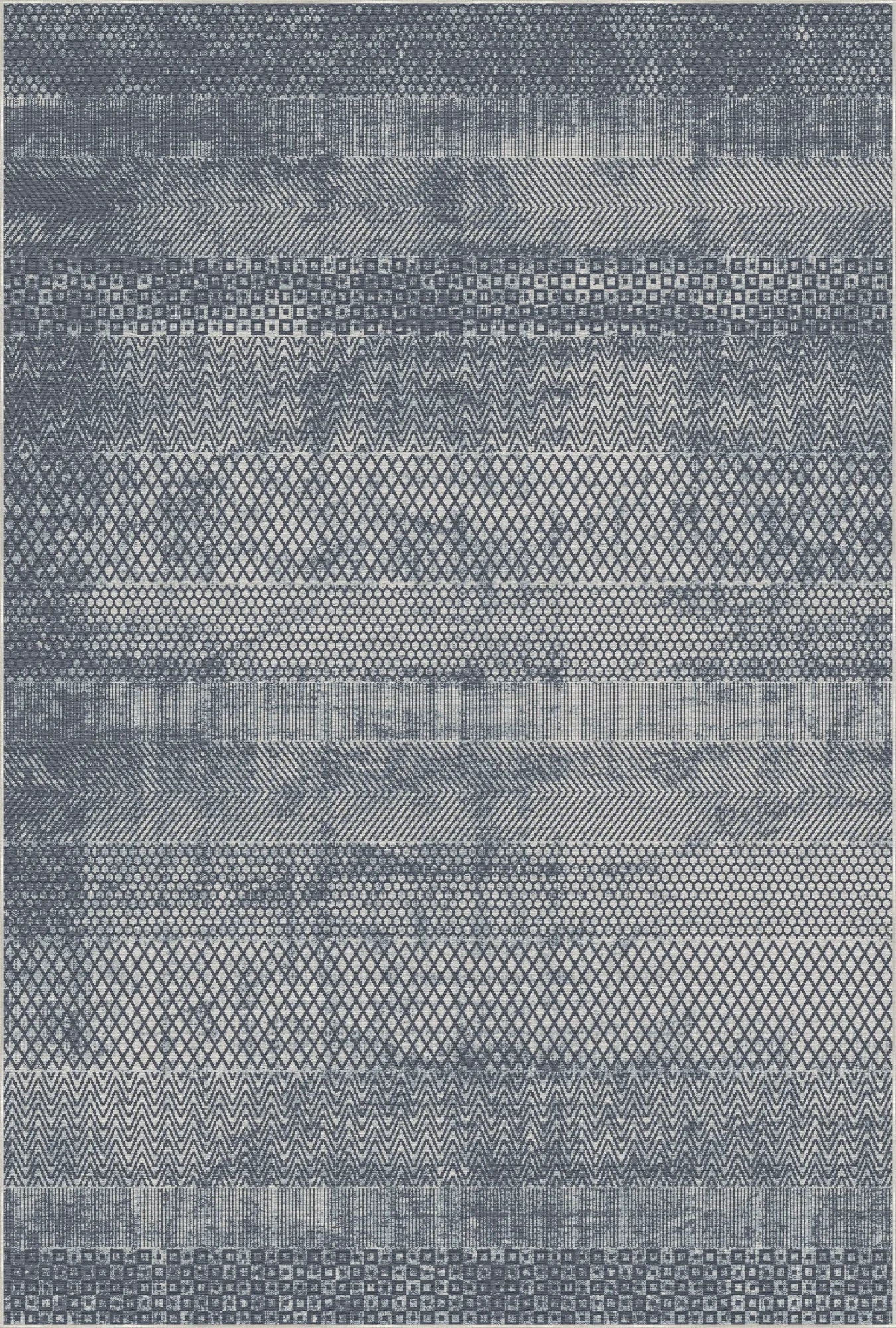 Indigo Mosaic Banded Geometric Rug