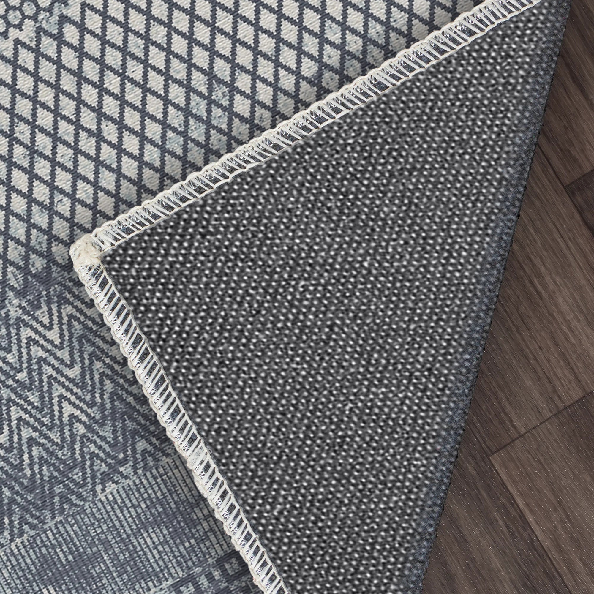 Indigo Mosaic Banded Geometric Rug