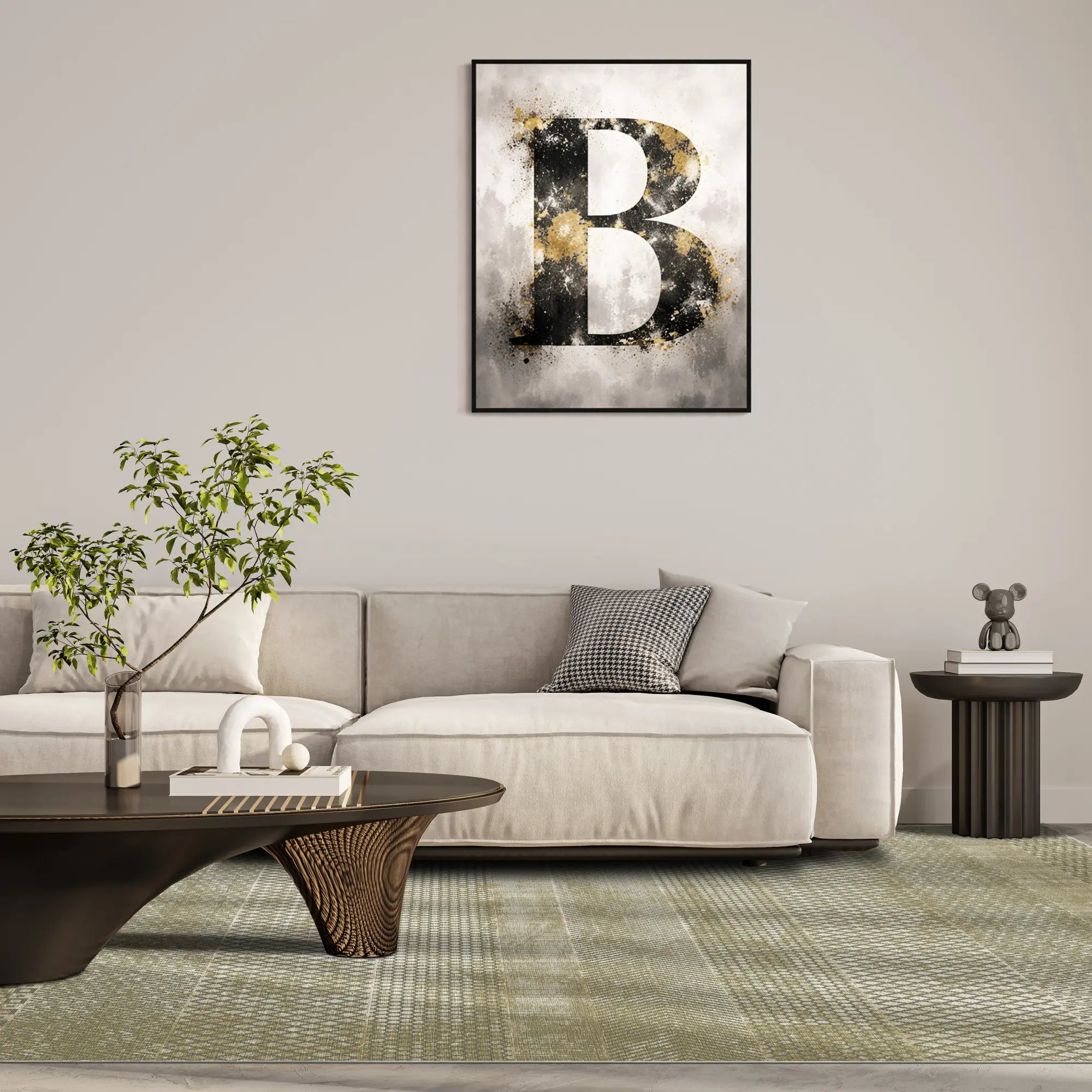 Olive Green Mosaic Banded Geometric Rug