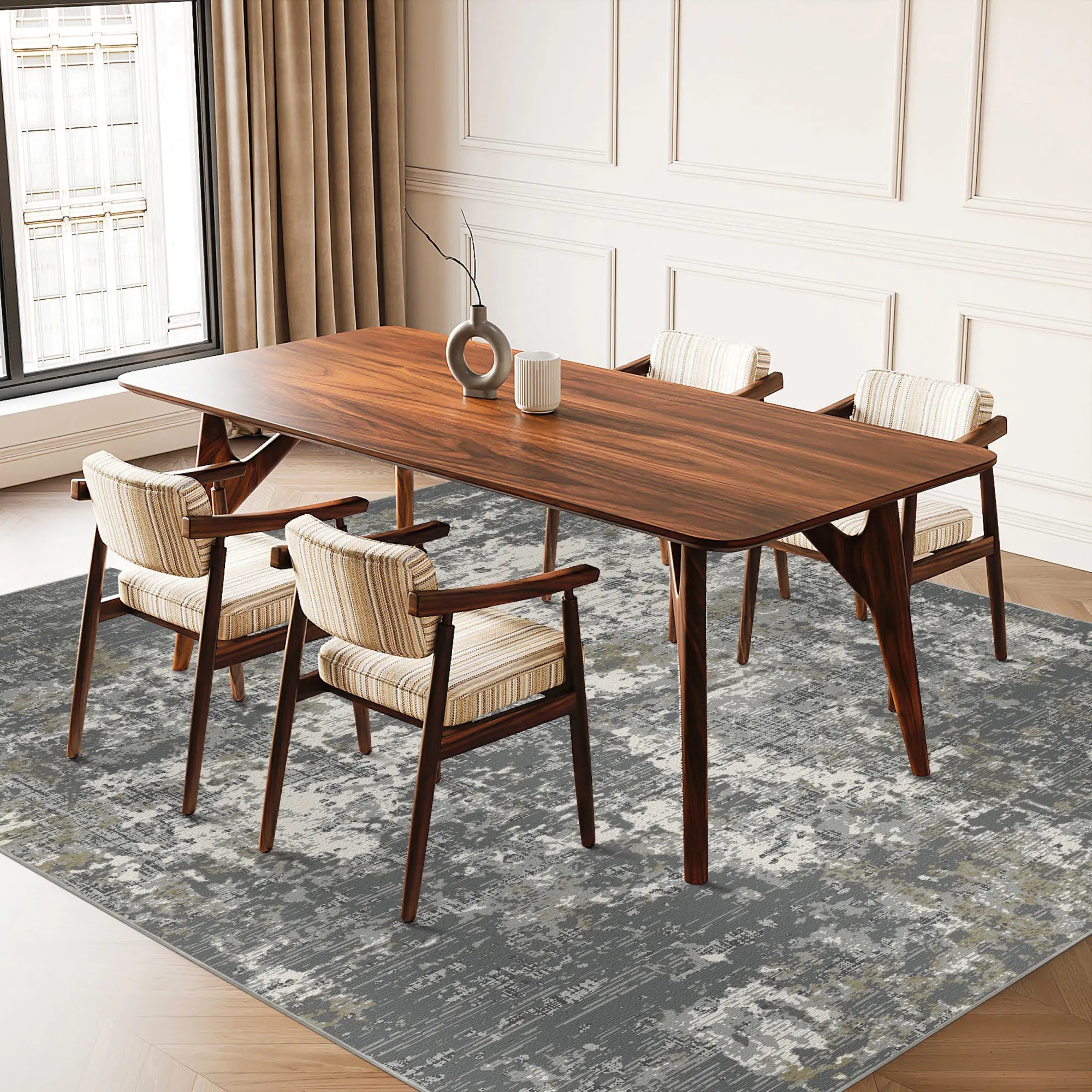 Tappeto Astratto Lavabile Oro Ossidiana