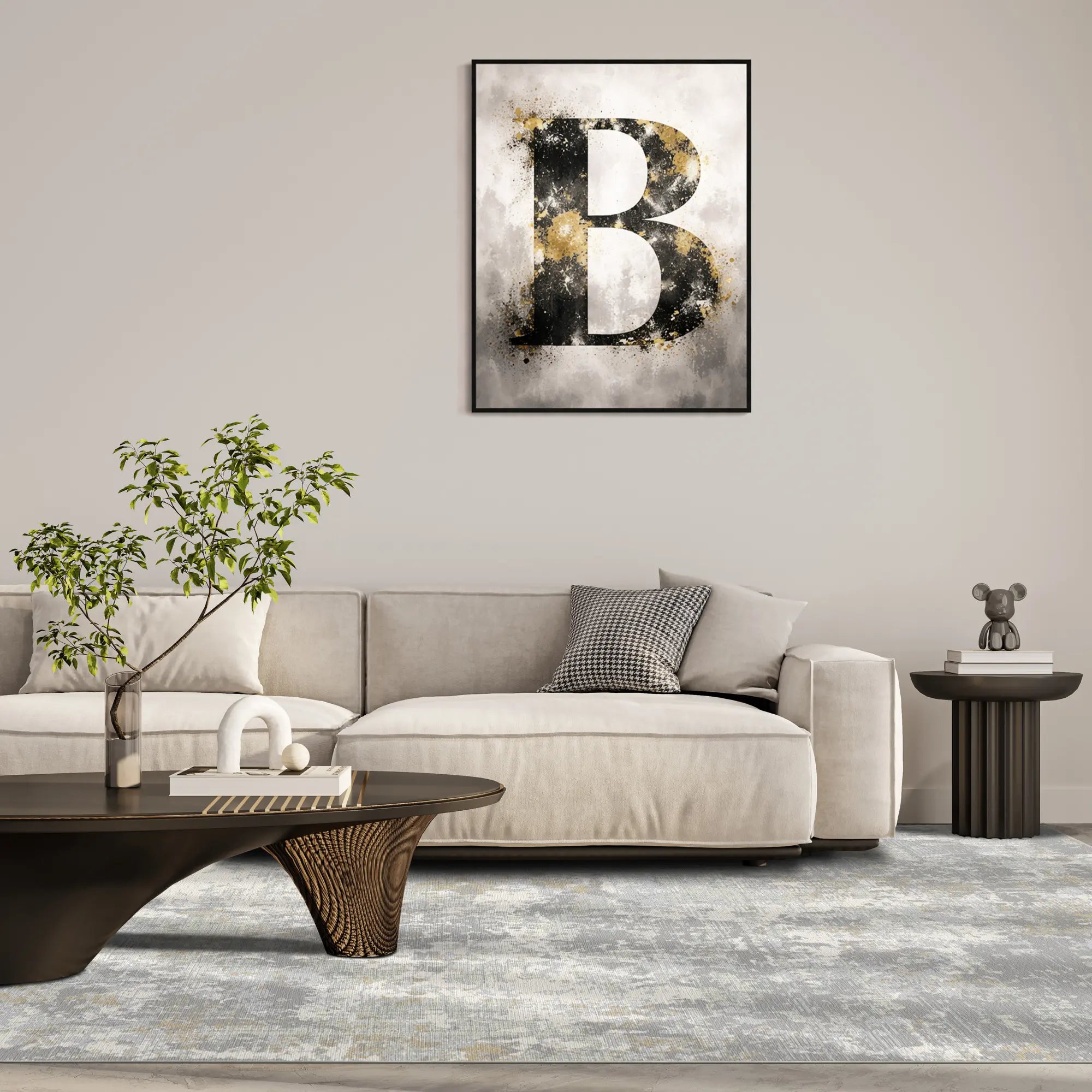 Gilded Ash Washable Abstract Rug