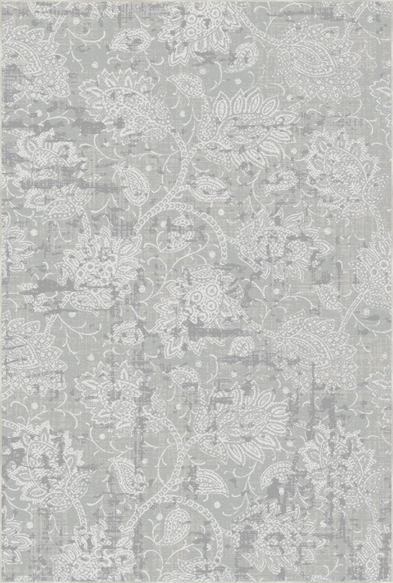 Silvered Paisley Distressed Gray Rug