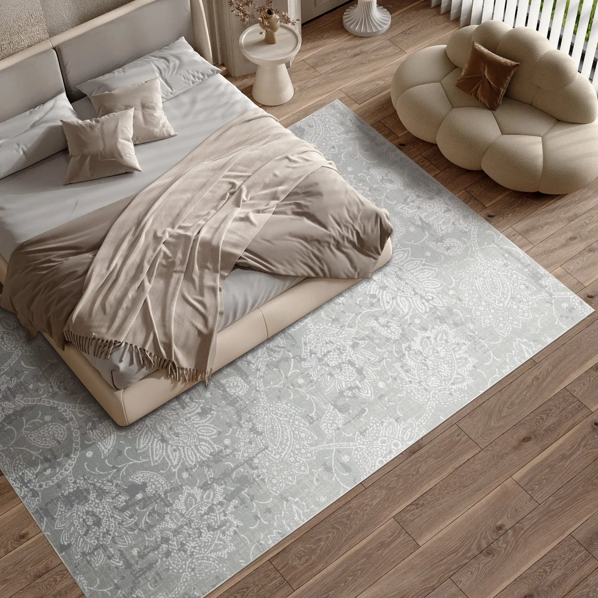 Tappeto Grigio Sbiadito Paisley Argentato